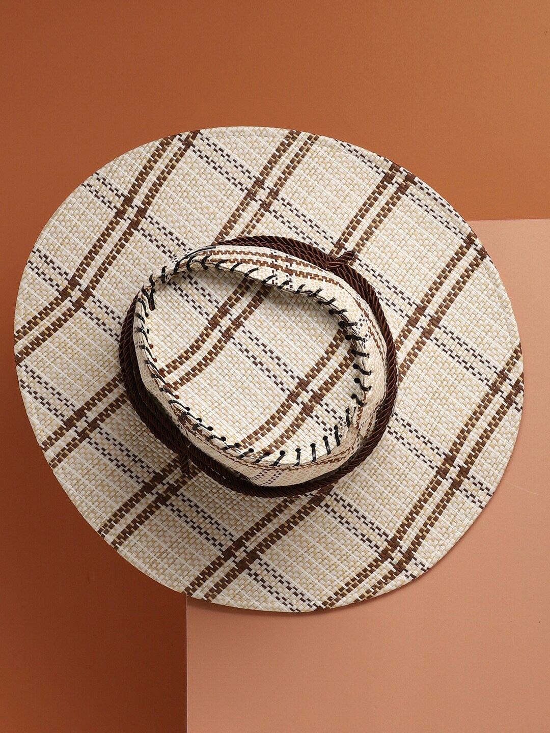 

HAUTE SAUCE by Campus Sutra Women Cream & Brown Checkered Cowboy Hat