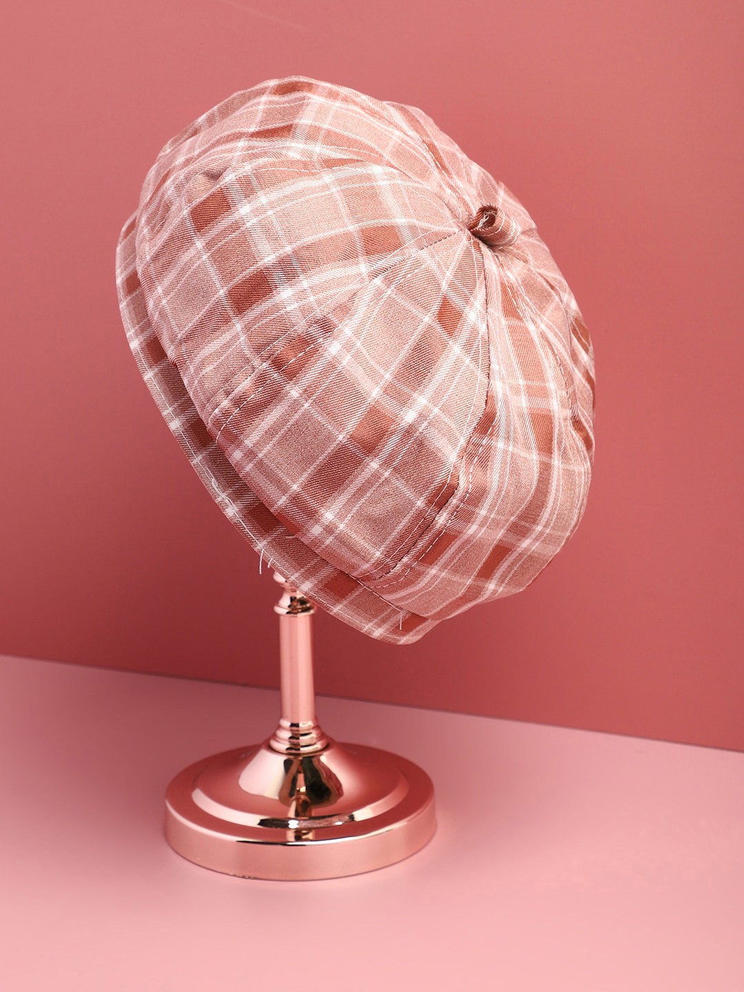 

HAUTE SAUCE by Campus Sutra Women Brown & White Checked Bakerboy Cap