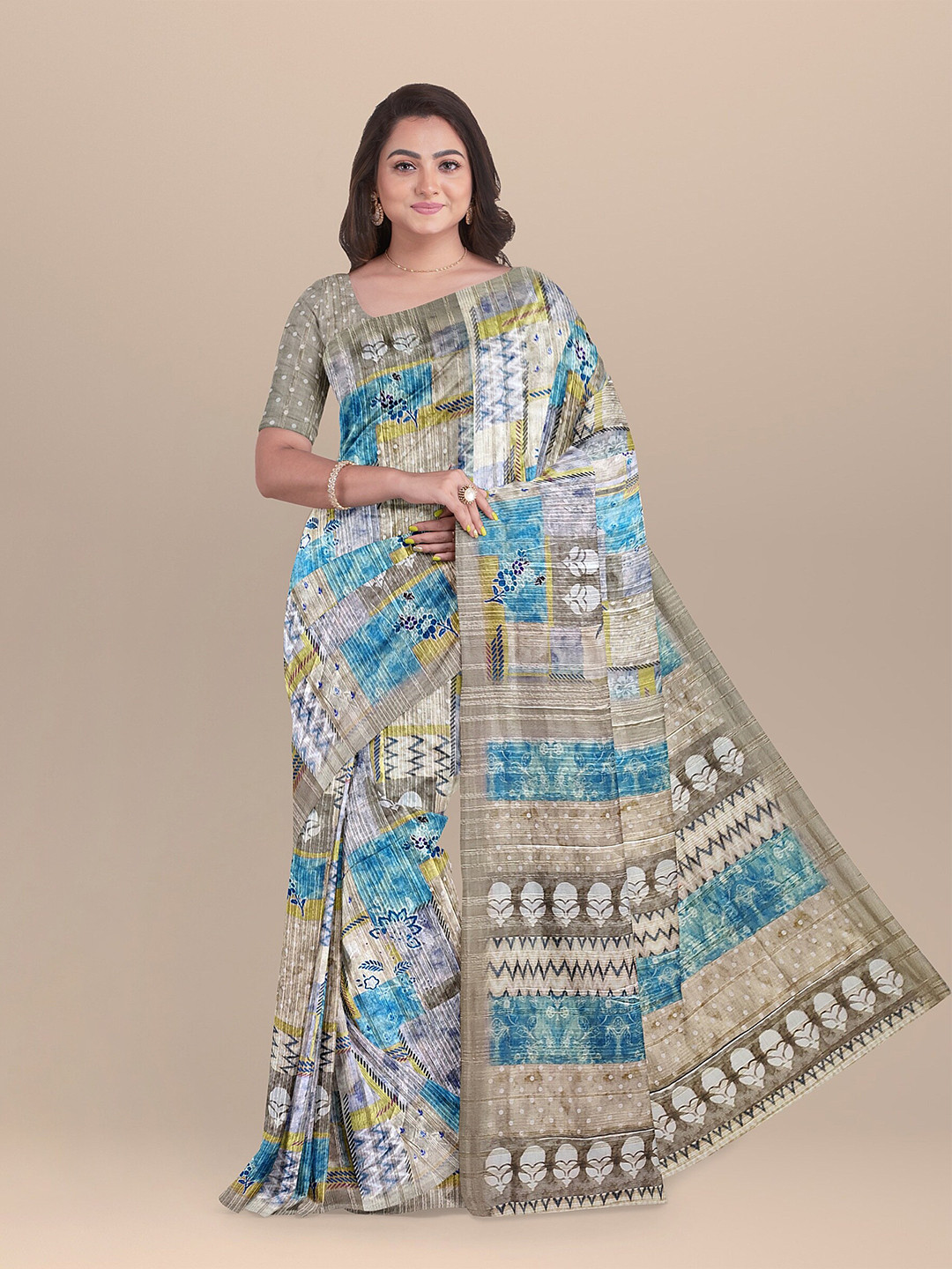 

The Chennai Silks Blue & Off White Pure Cotton Chanderi Saree