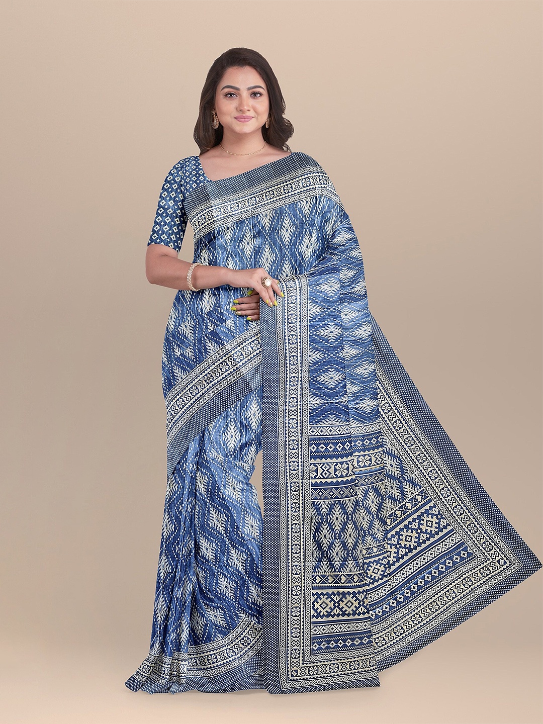 

The Chennai Silks Blue & Off White Pure Cotton Chanderi Saree