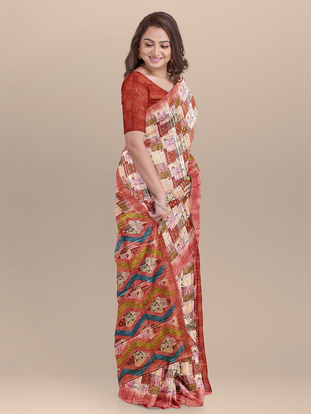 

The Chennai Silks Orange & Pink Pure Cotton Chanderi Saree