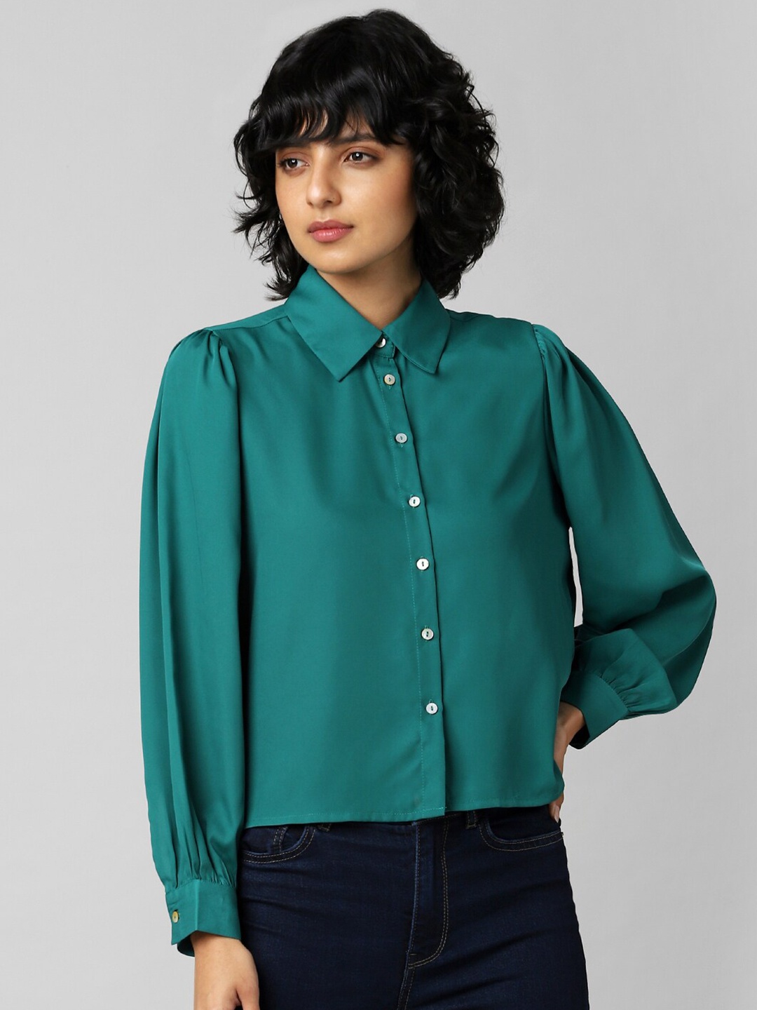 

ONLY Women Green Solid Casual Shirt