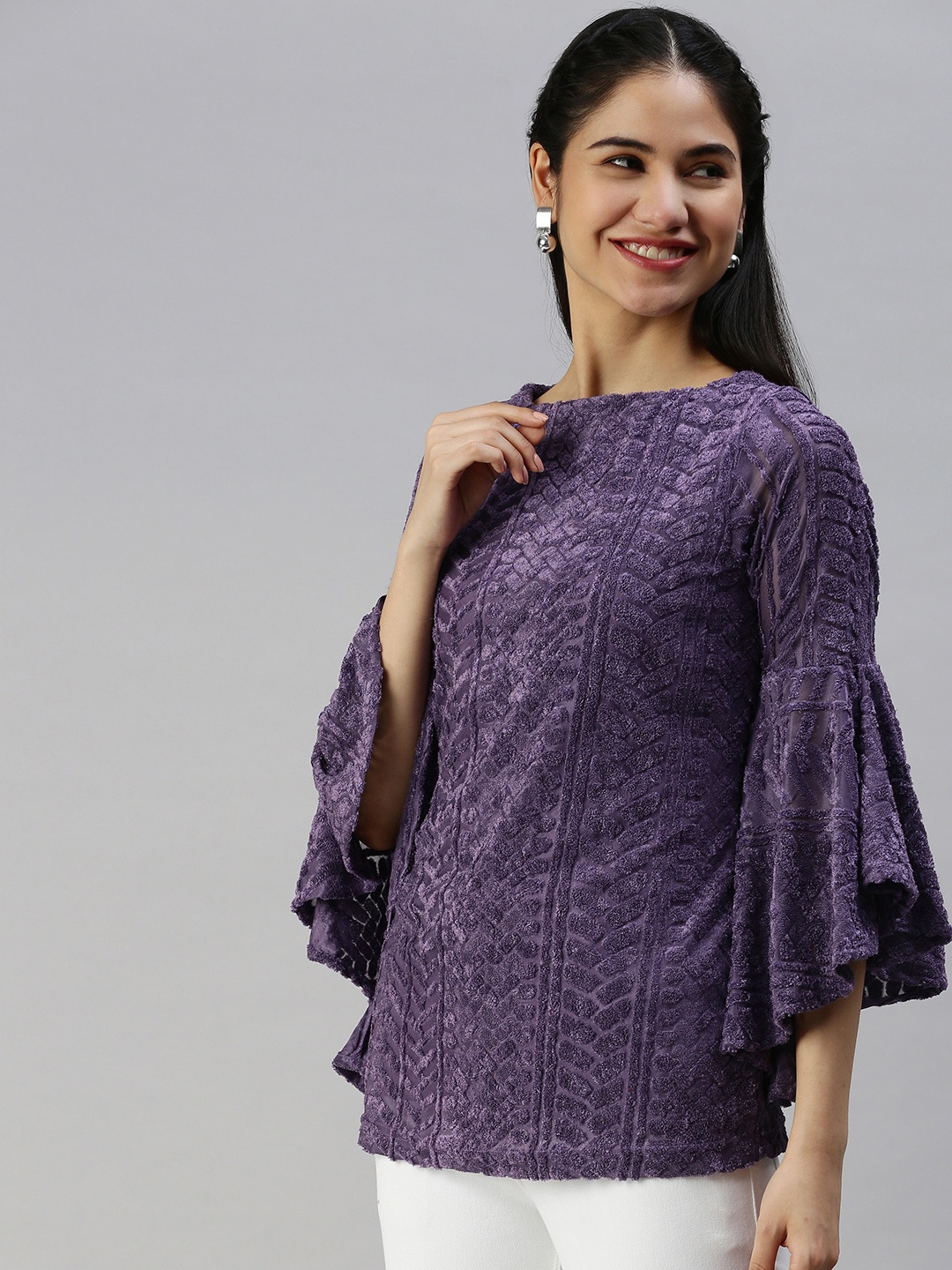 

Emmyrobe Purple Geometric Regular Top