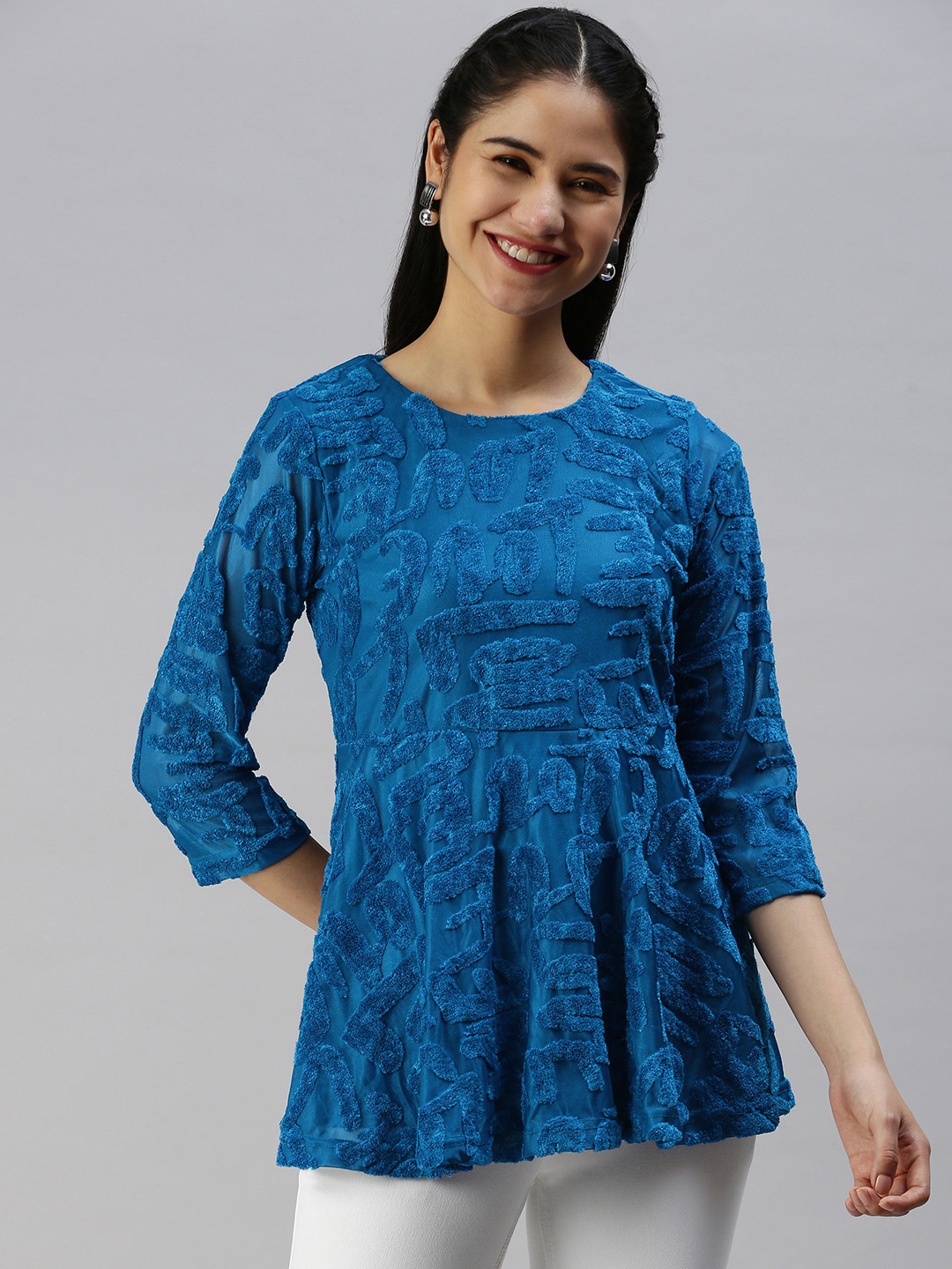 

Emmyrobe Blue Self-Design A-Line Top