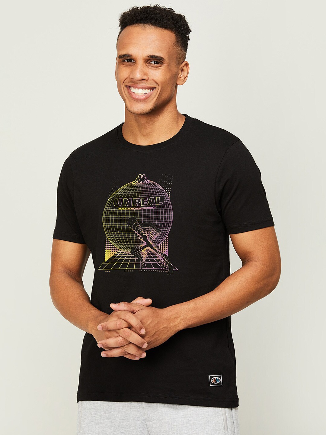 

Kappa Men Black Printed Cotton T-shirt