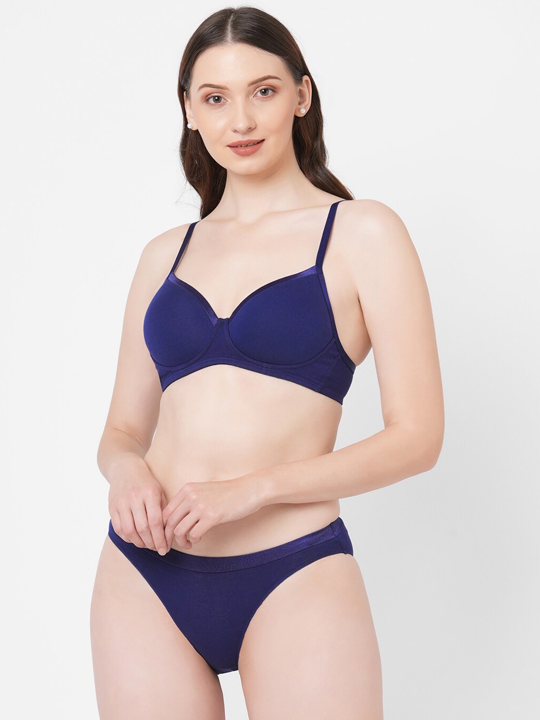 

Soie Medium Coverage Padded Non-Wired Bra with Low Rise Brief Lingerie Set, Blue