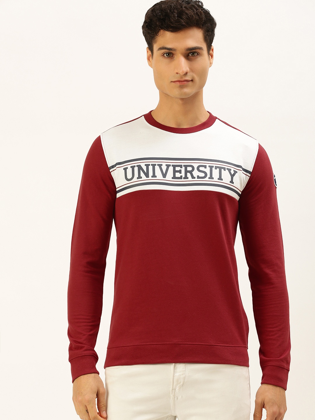 

PETER ENGLAND UNIVERSITY Men Red Printed Sweatshirt