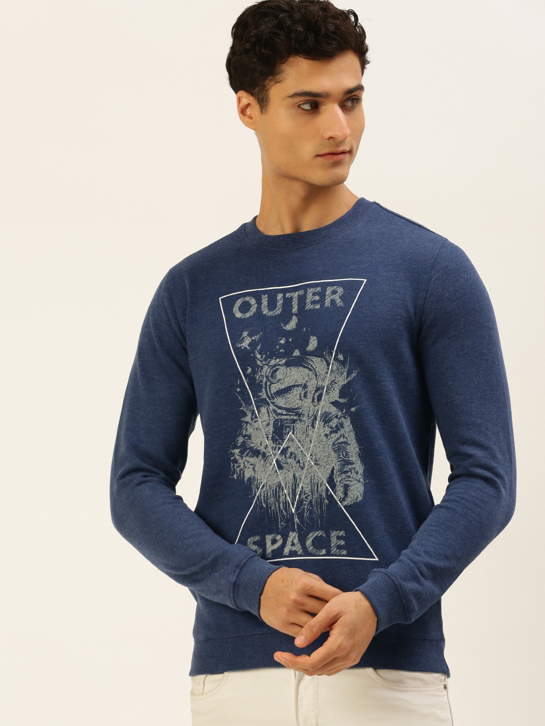 

PETER ENGLAND UNIVERSITY Men Blue Printed Sweatshirt