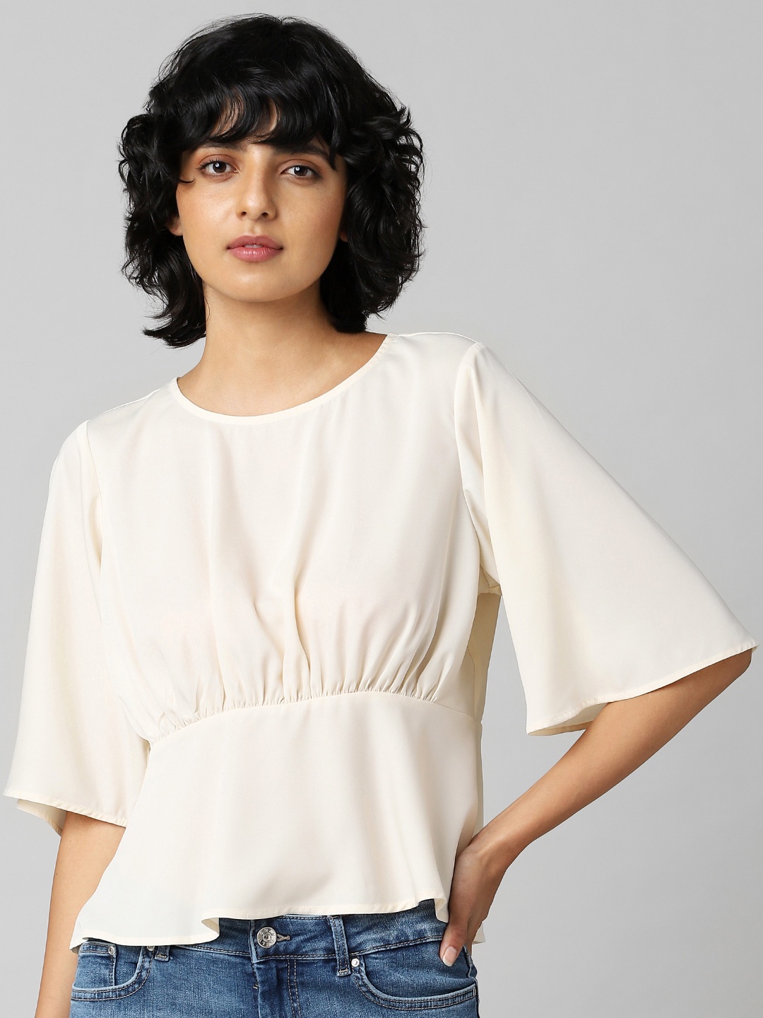 

ONLY Beige Cinched Waist Top
