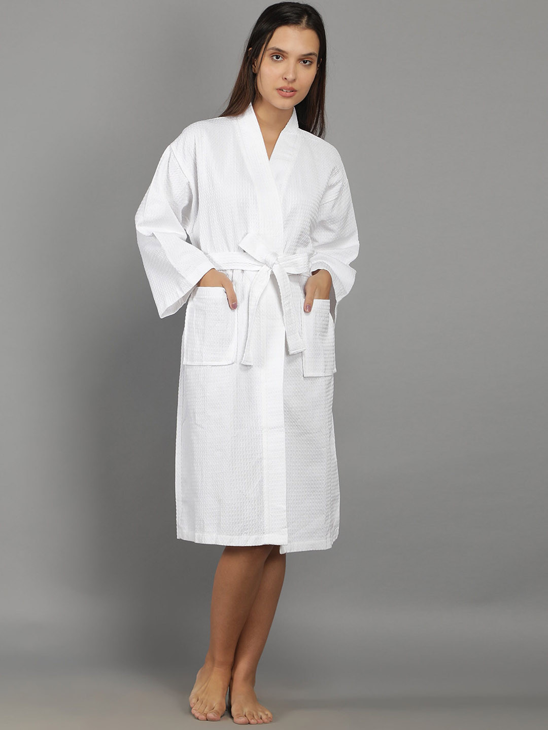 

OJASTHELUXURYBATHLLP White Solid Pure Cotton Bath Robe
