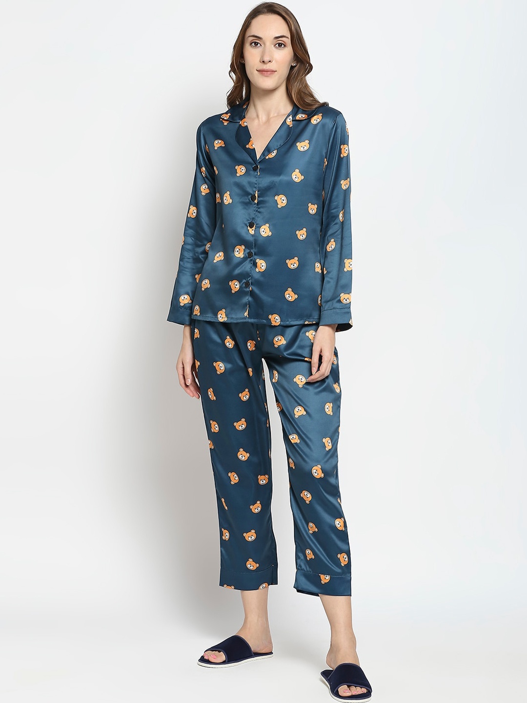 

Smarty Pants Women Teal & White Cartoon Characters Printed Night suit