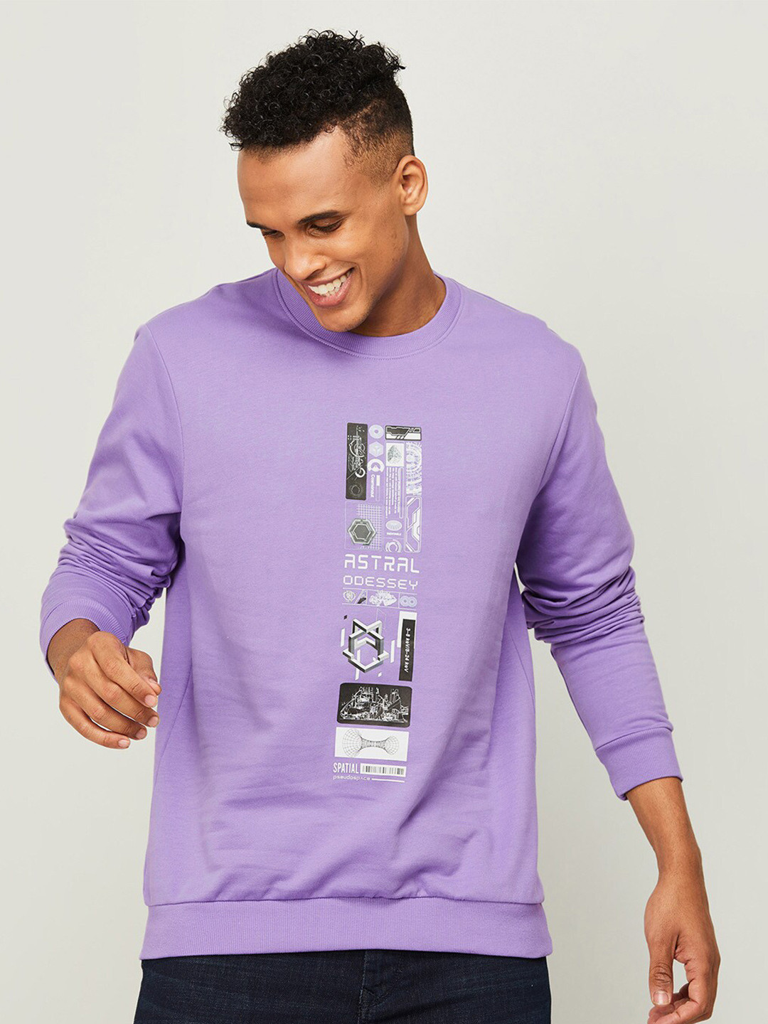 

Bossini Men Purple Printed Pure Cotton Sweatshirt