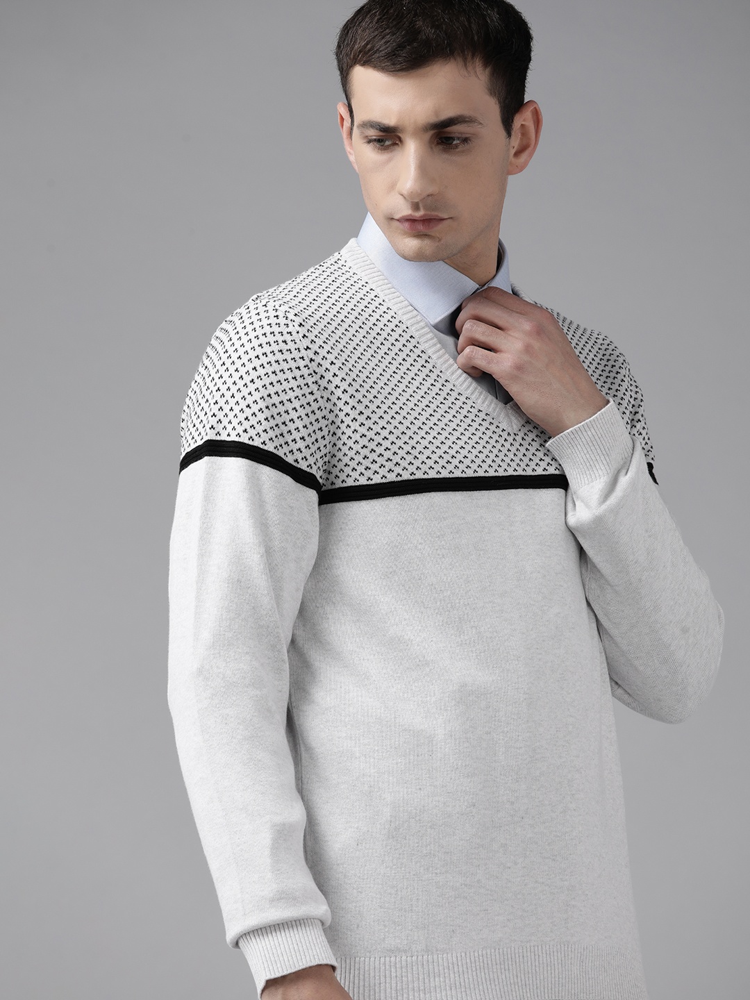 

Van Heusen Men Cotton Self Design Pullover, Grey