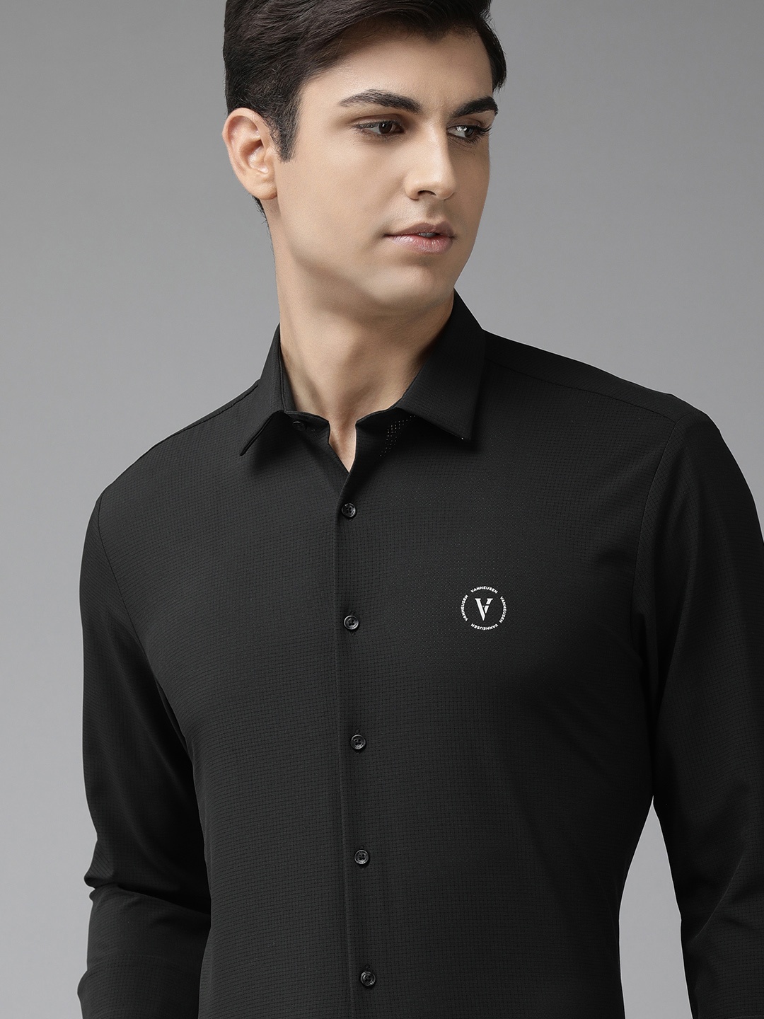 

Van Heusen Men Black Slim Fit Micro Checked Formal Shirt