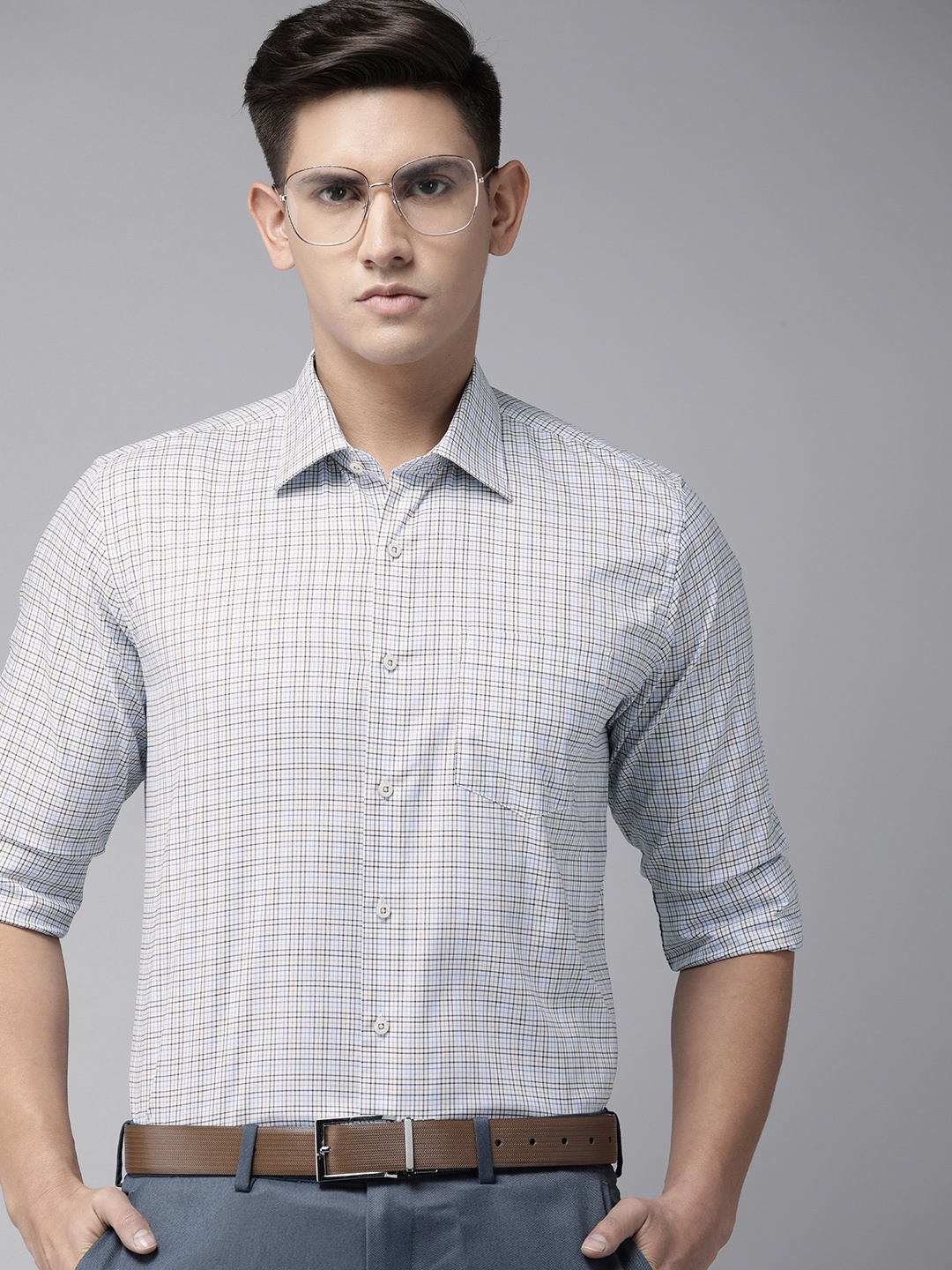 

Van Heusen Men Slim Fit Micro Checks Pure Cotton Formal Shirt, White