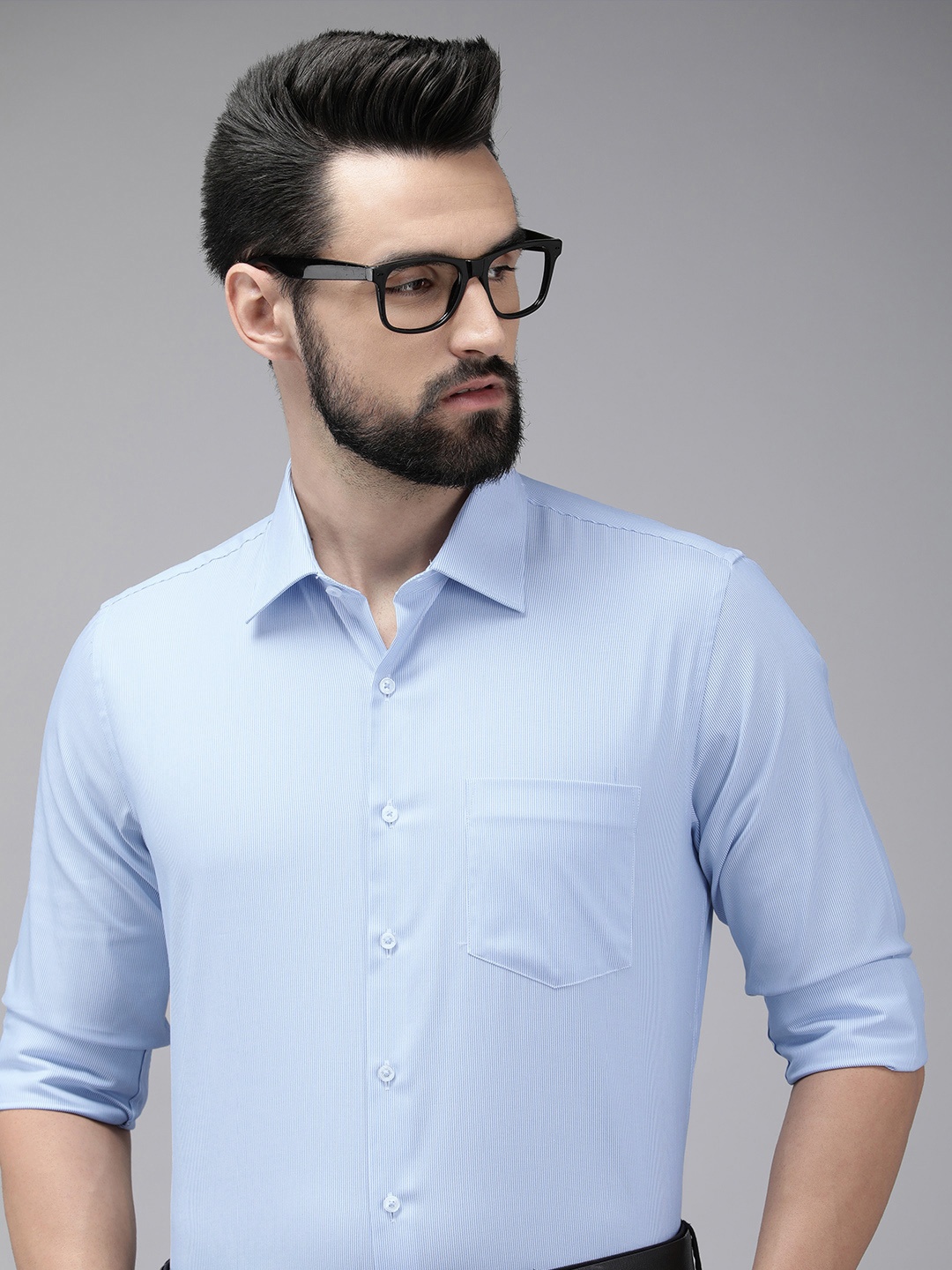

Van Heusen Men Blue Slim Fit Striped Pure Cotton Formal Shirt