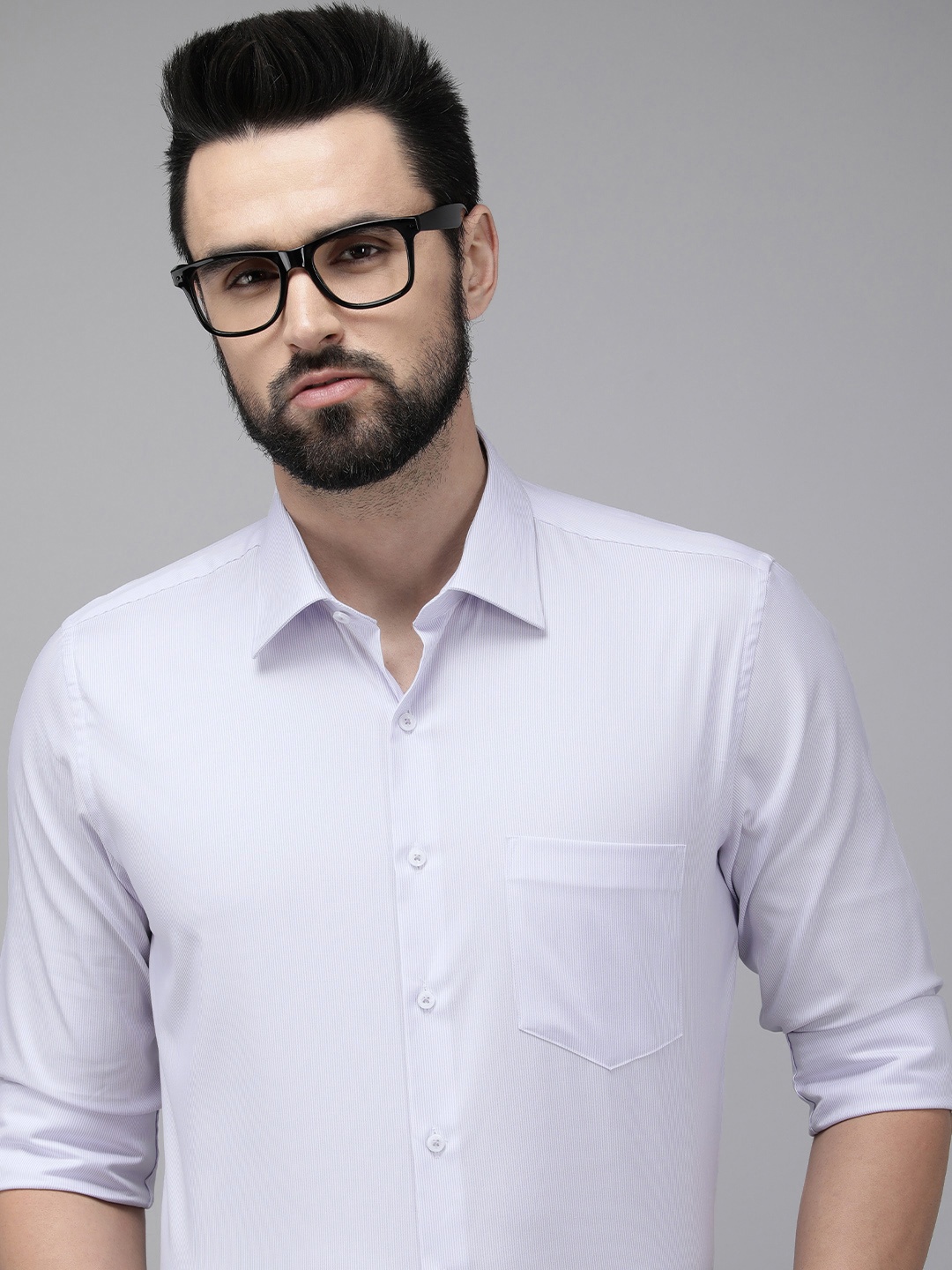 

Van Heusen Men Purple & White Slim Fit Striped Pure Cotton Formal Shirt