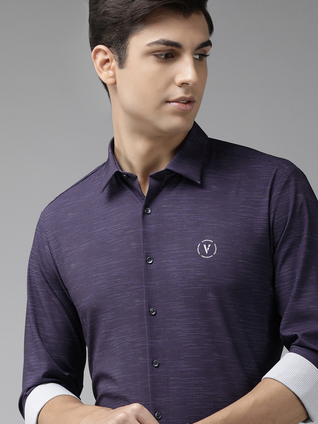 

Van Heusen Men Navy Blue Slim Fit Textured Formal Shirt
