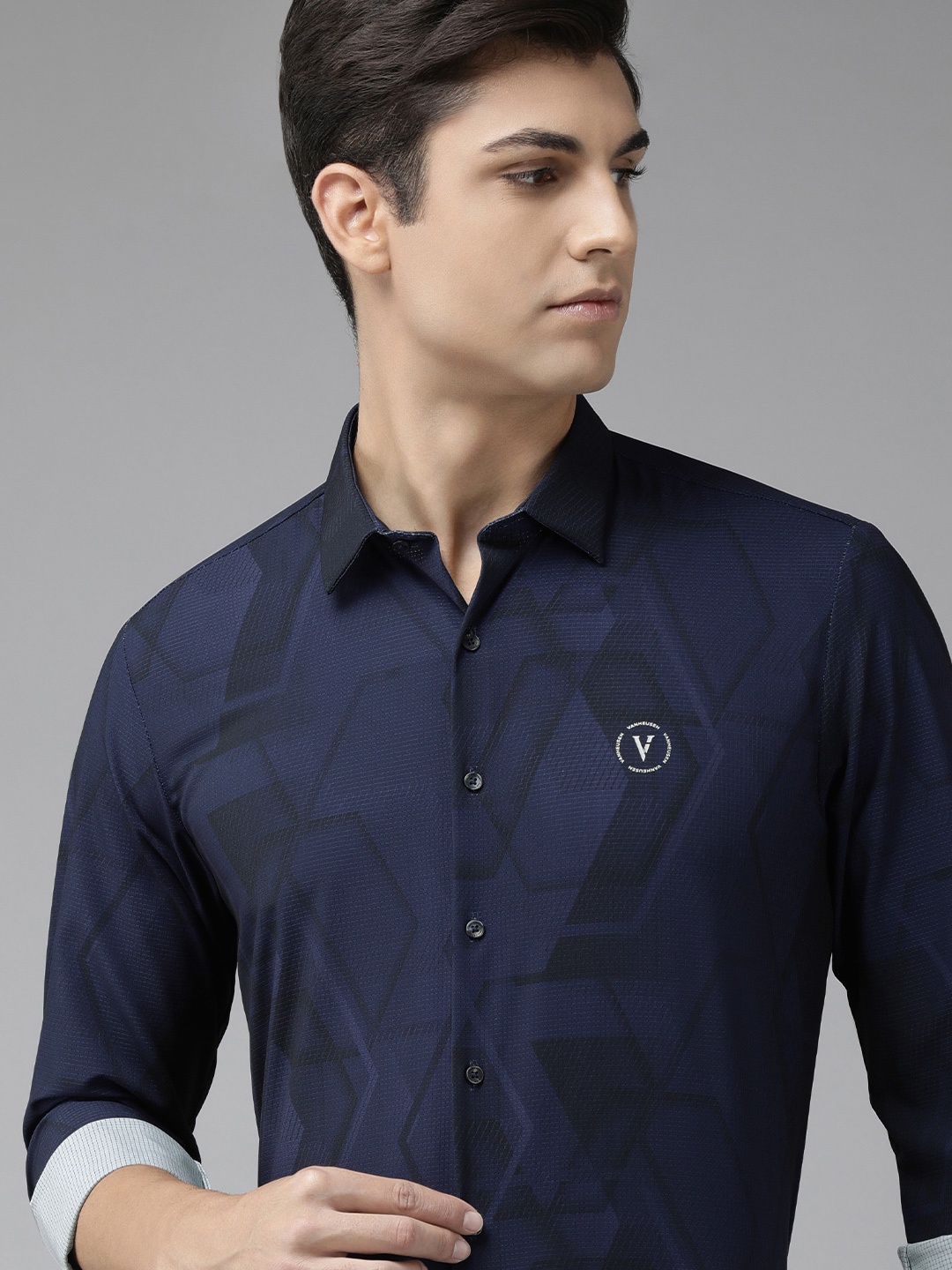 

Van Heusen Men Navy Blue Slim Fit Textured Formal Shirt