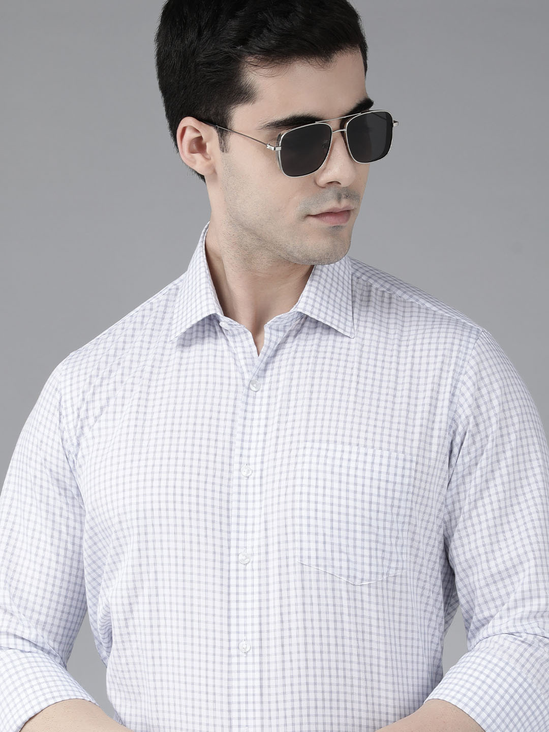 

Van Heusen Men Slim Fit Grid Tattersall Checks Formal Shirt, Blue