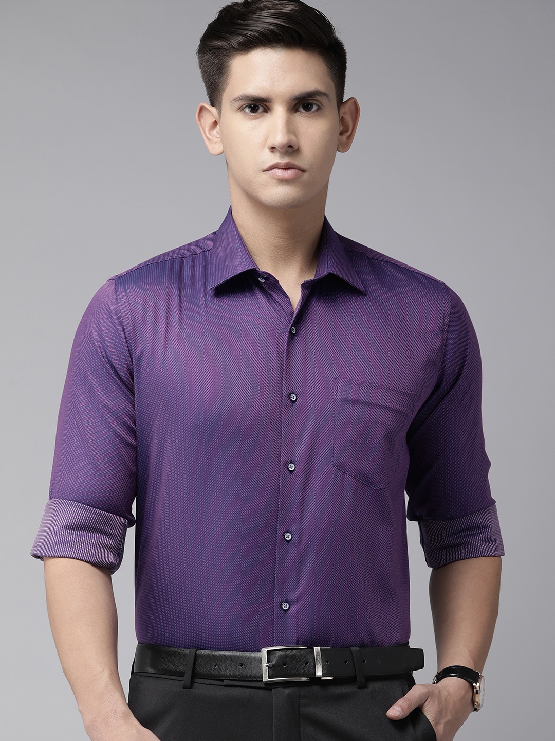 

Van Heusen Men Slim Fit Micro-Ditsy Printed Pure Cotton Formal Shirt, Purple