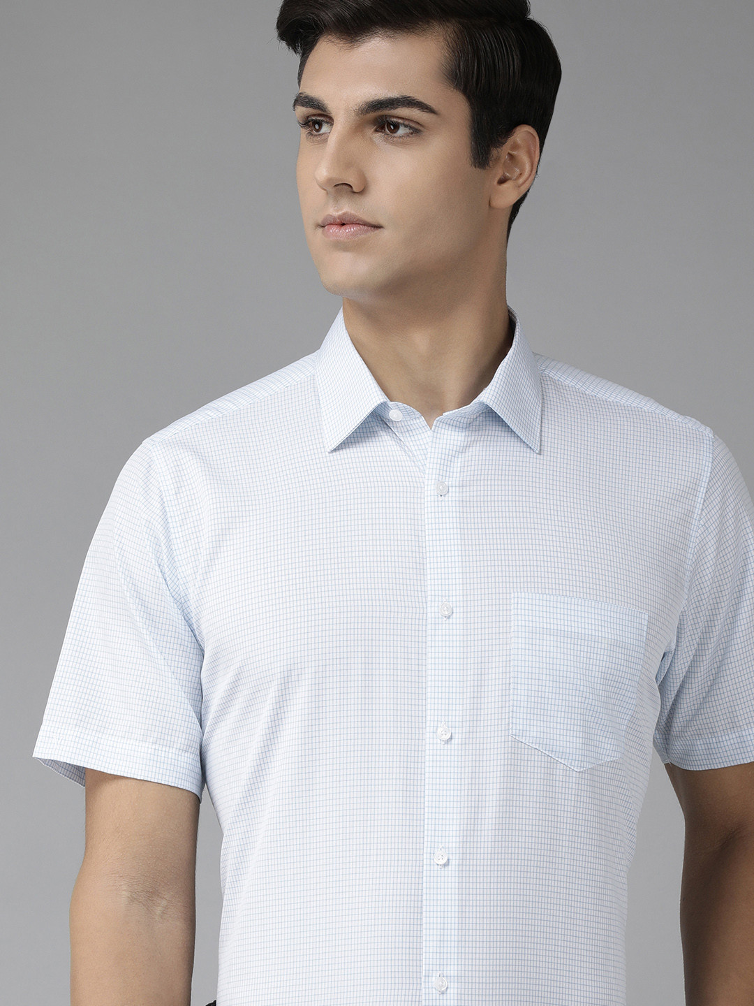 

Van Heusen Men Blue Checked Pure Cotton Formal Shirt