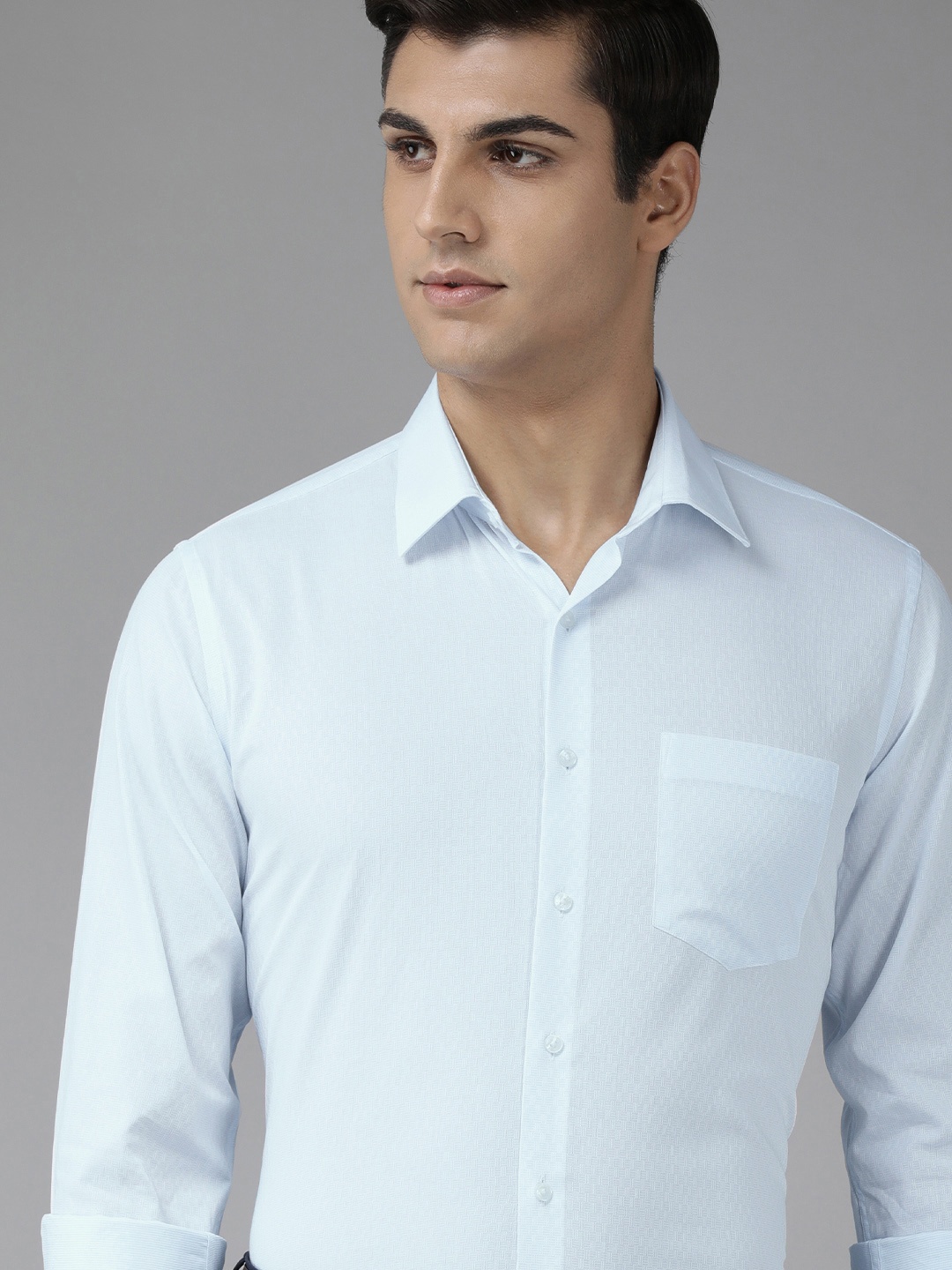 

Van Heusen Men Blue Slim Fit Textured Pure Cotton Formal Shirt