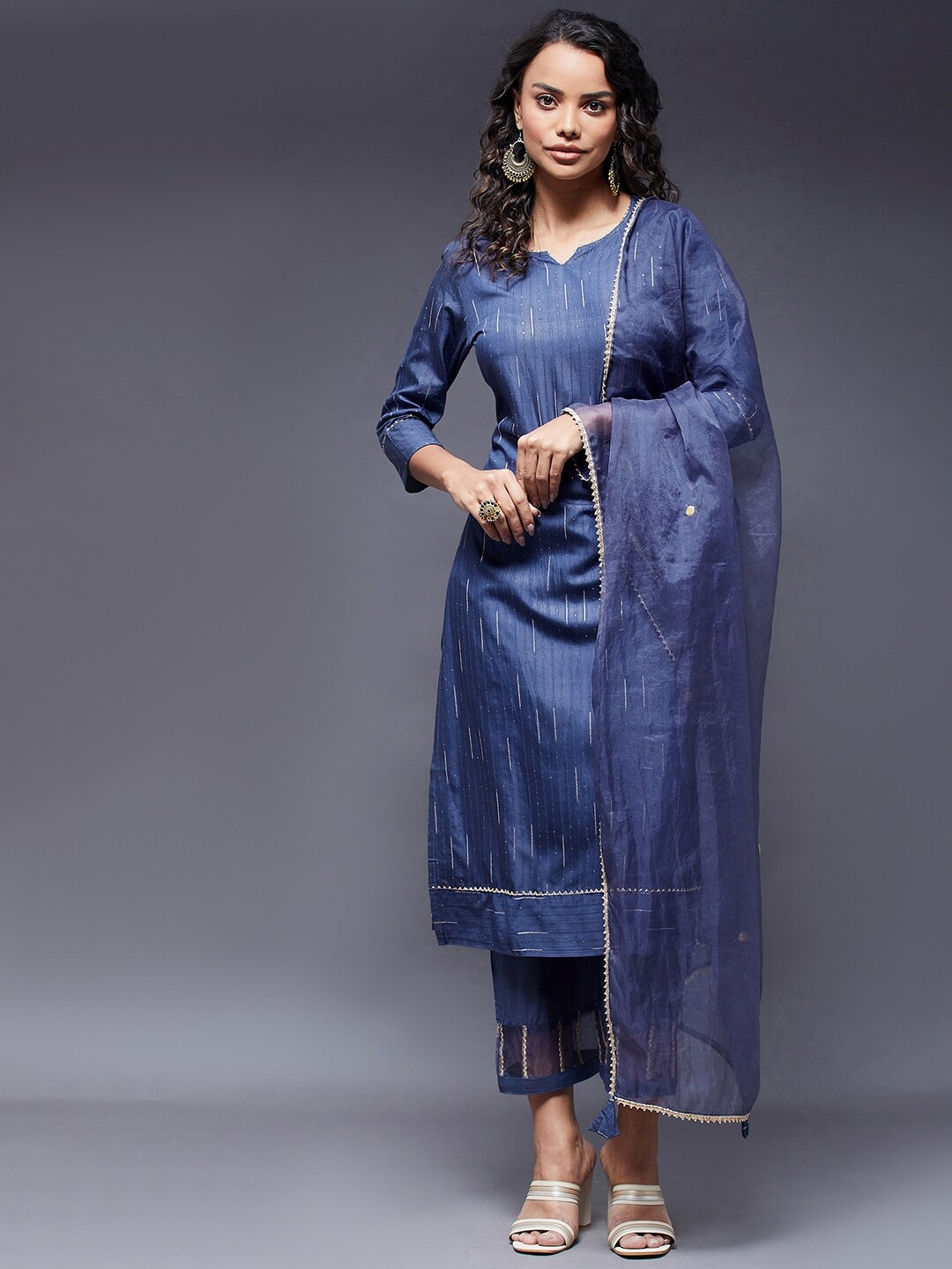

Azira Women Blue Embroidered Kurta with Trousers & With Dupatta