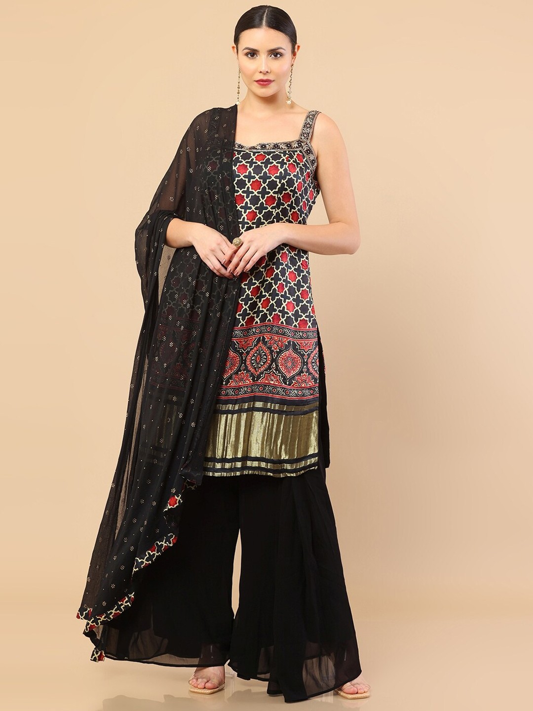 

Soch Women Black Printed Kurta with Palazzos & Dupatta