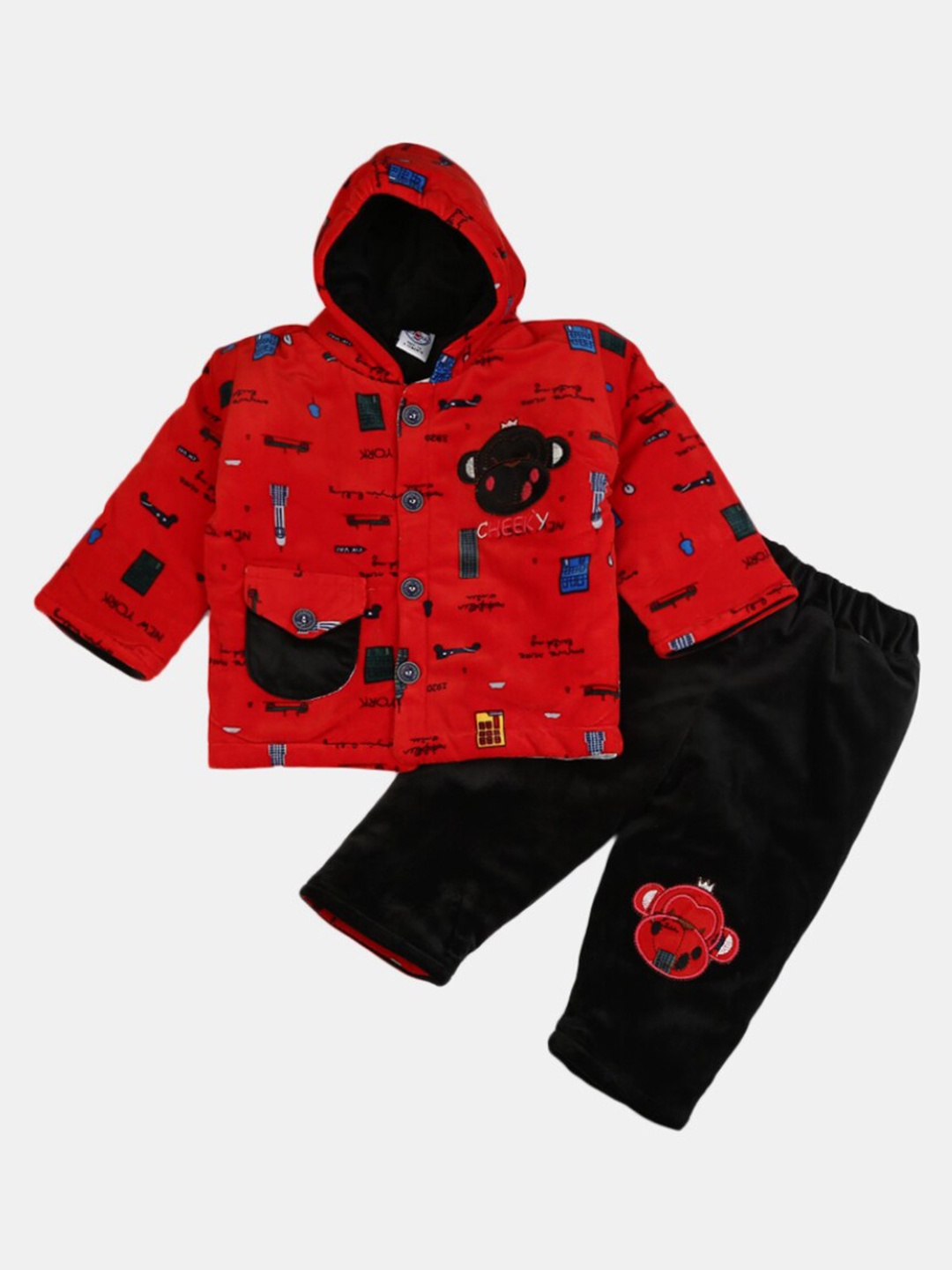 

V-Mart Unisex Kids Red & Black Printed Shirt with Trousers