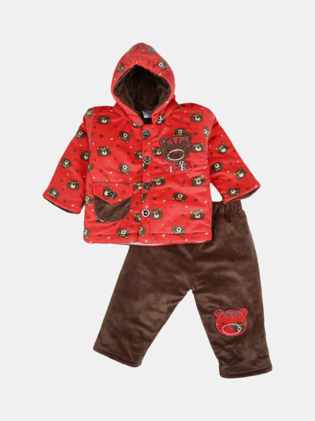 

V-Mart Unisex Kids Red & Brown Printed T-shirt with Pyjamas