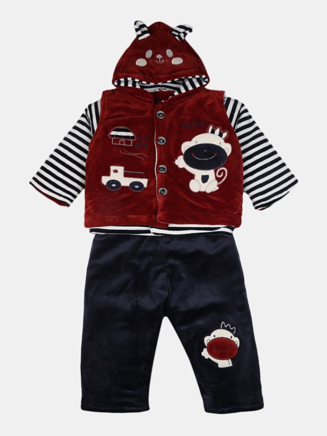 

V-Mart Unisex Kids Maroon & Navy Blue Hooded Top with Pyjamas