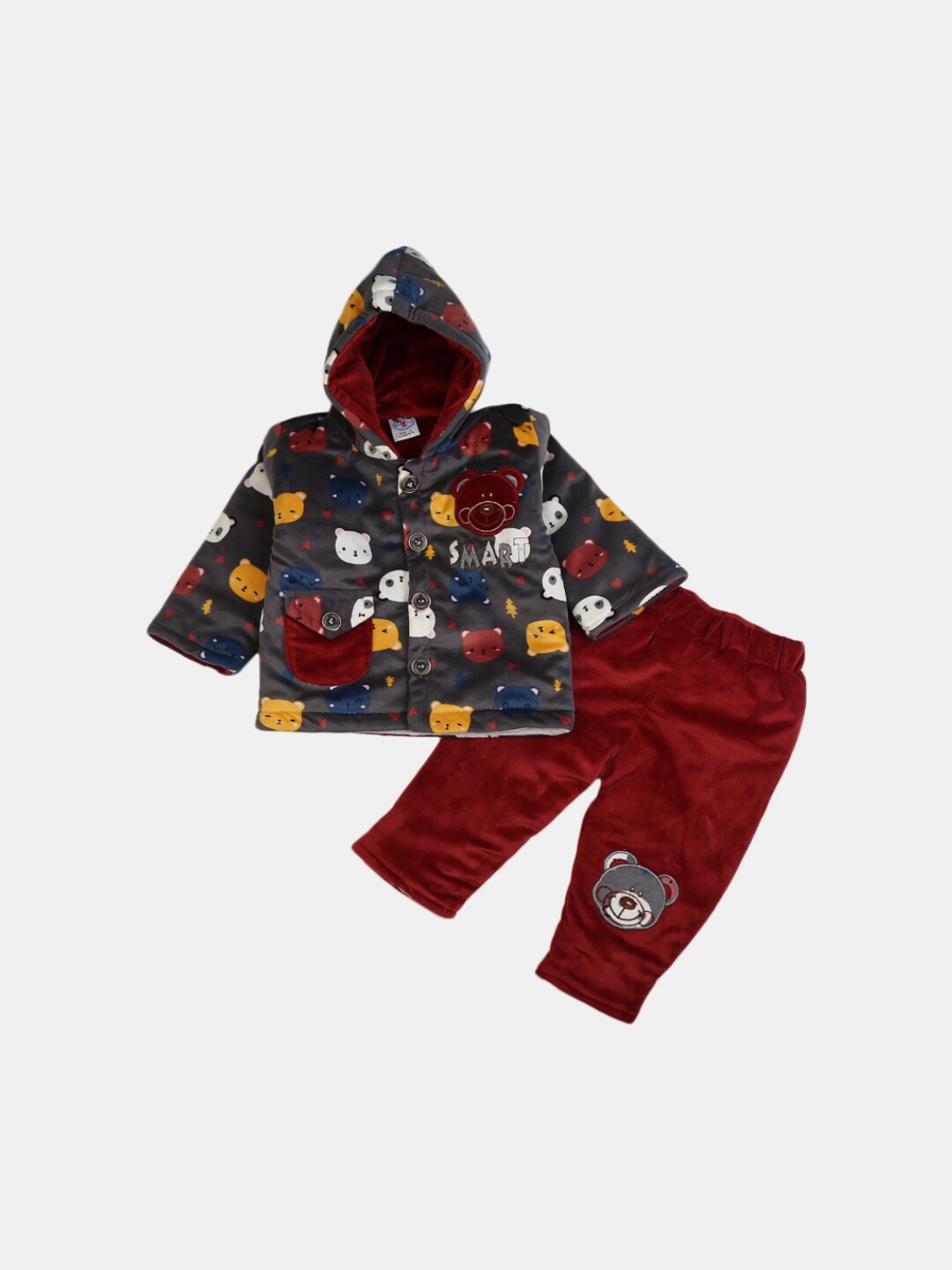 

V-Mart Unisex Kids Grey & Maroon Printed Shirt with Trousers