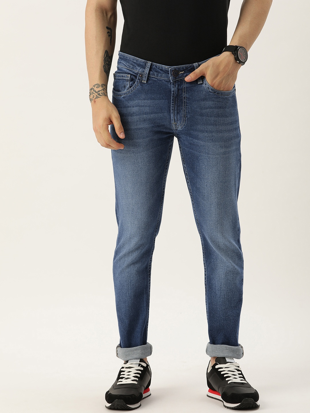 

Peter England Casuals Men Slim Fit Heavy Fade Stretchable Jeans, Blue