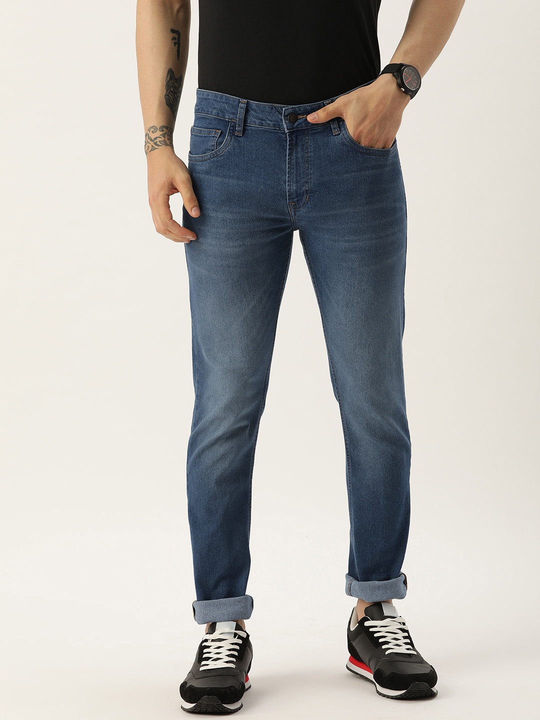 

Peter England Casuals Men Slim Fit Heavy Fade Stretchable Jeans, Blue