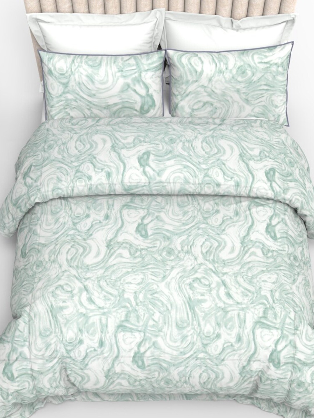 

THE WHITE MOSS Off White & Green 210 TC King Bedsheet with 2 Pillow Covers