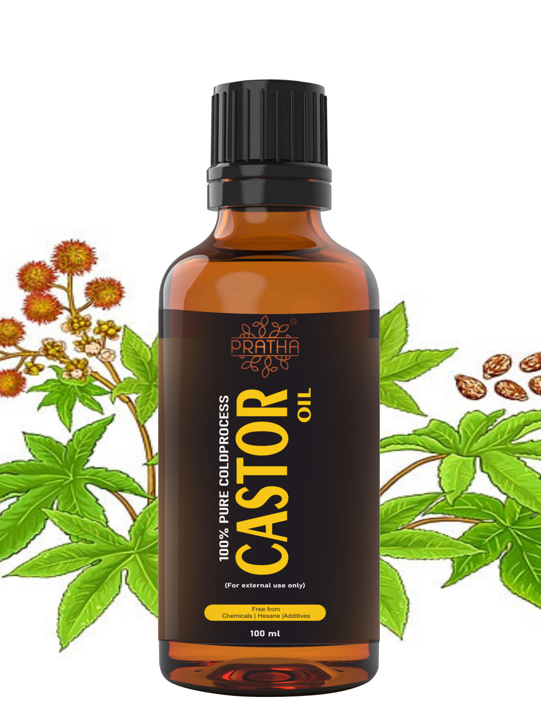 

Pratha Hexane Free 100% Pure Cold Pressed Castor Oil - 100ml, Brown