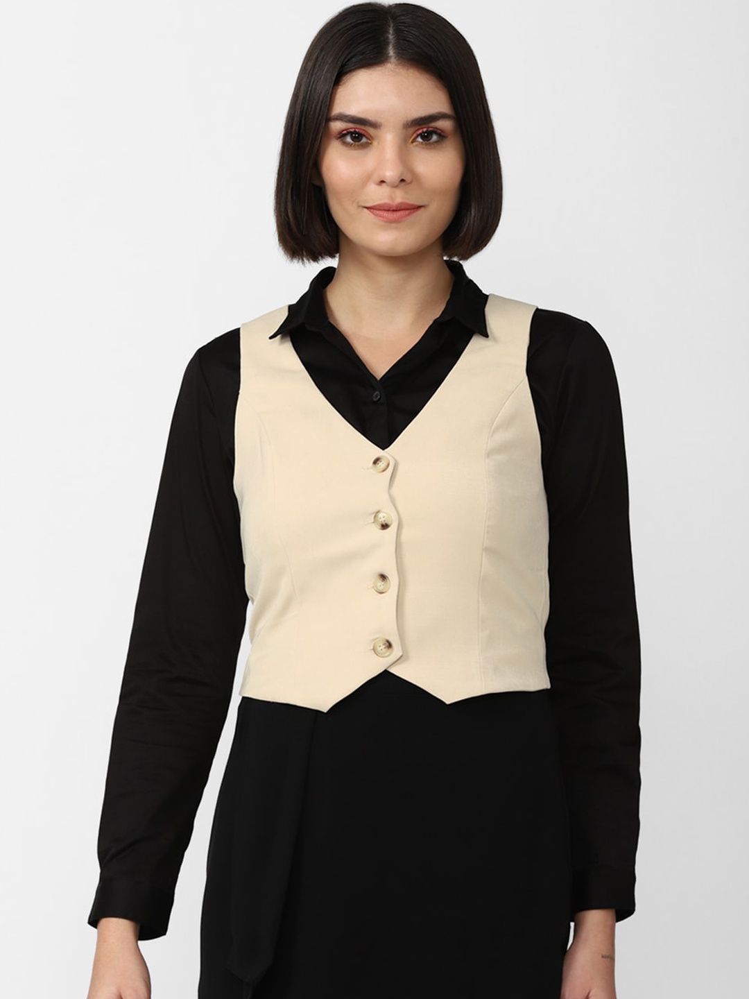 

FOREVER 21 Women Beige Crop Open Front Jacket