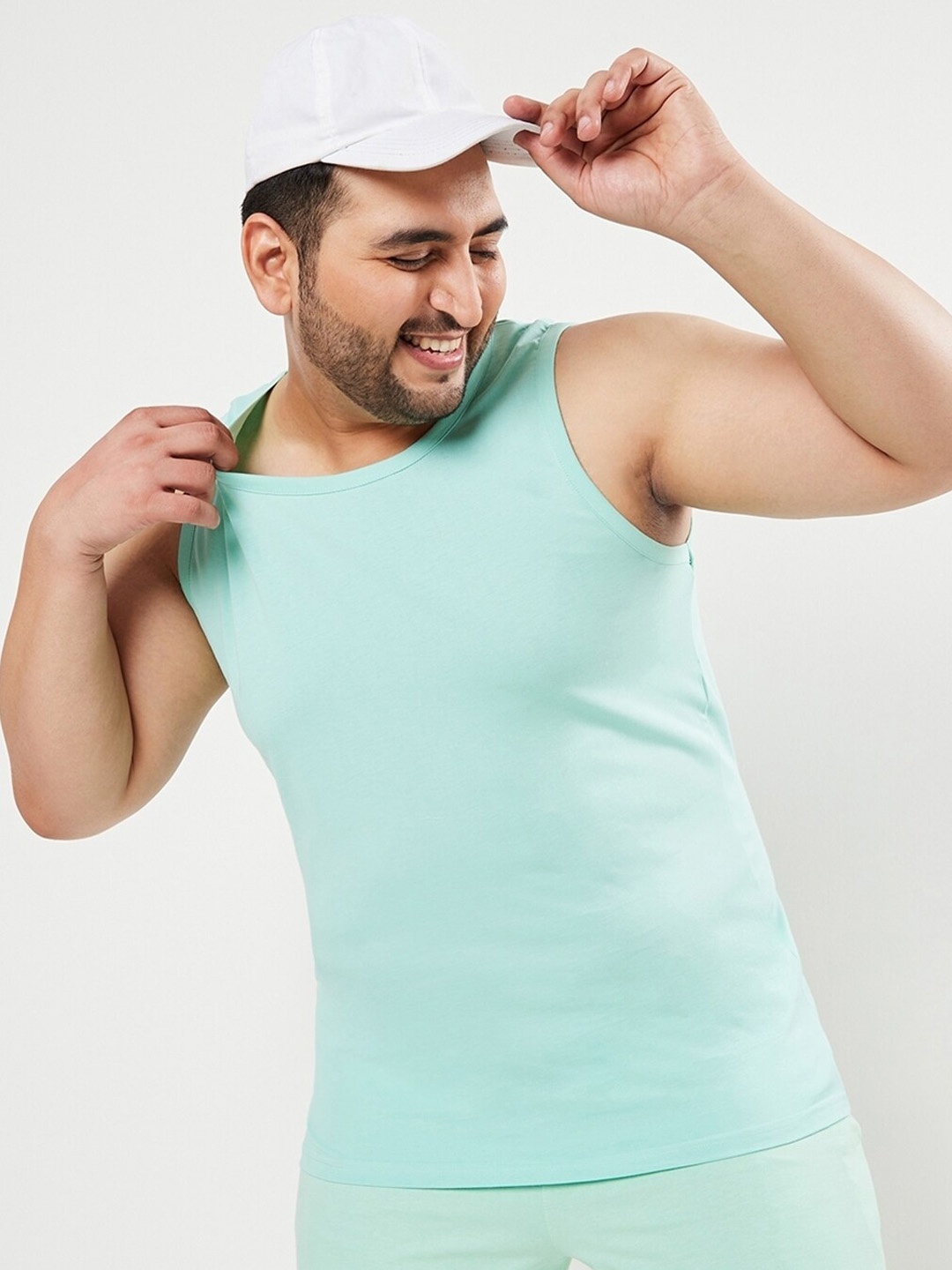 

Bewakoof Plus Plus Size Men Green Solid Cotton Innerwear Vests