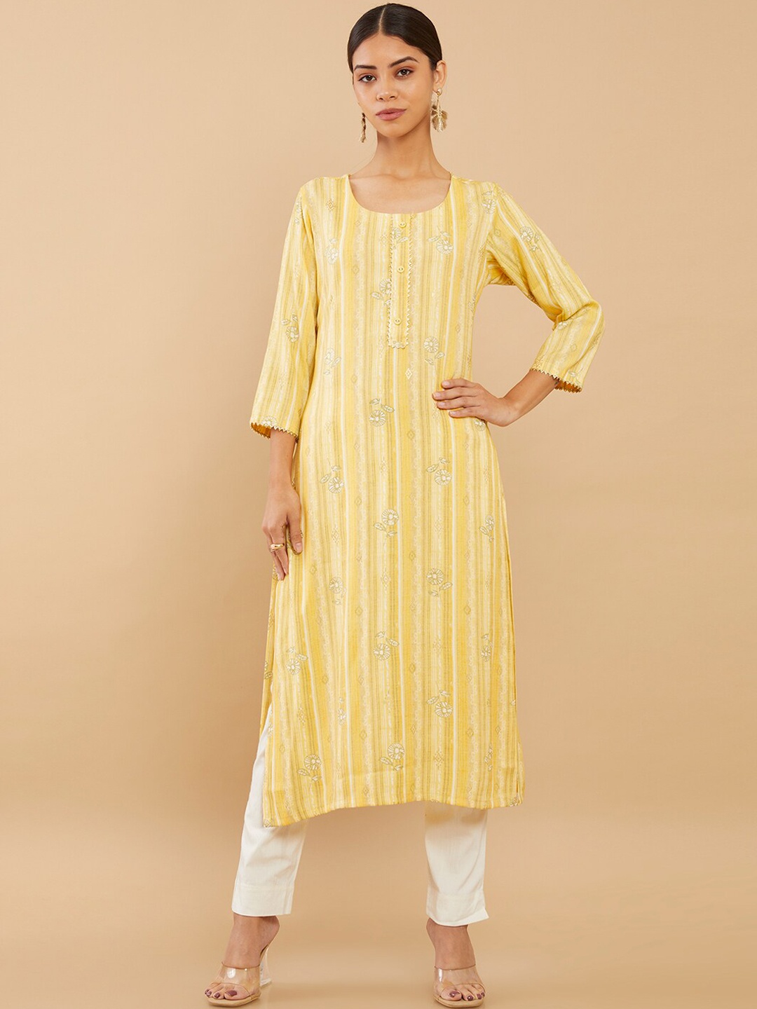 

Soch Women Yellow Printed Gotta Patti Kurta