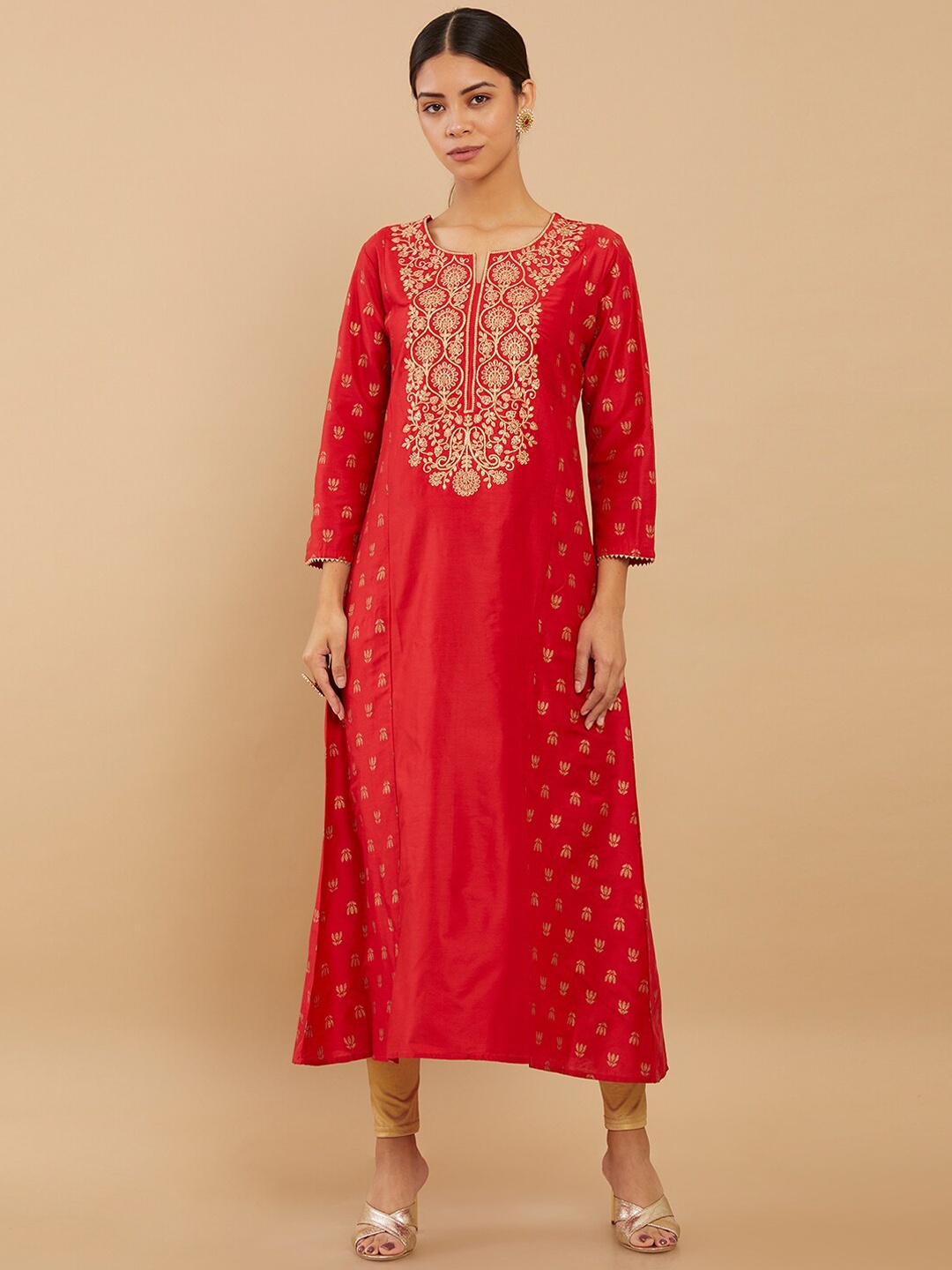 

Soch Women Red Ethnic Motifs Embroidered Thread Work Kurta