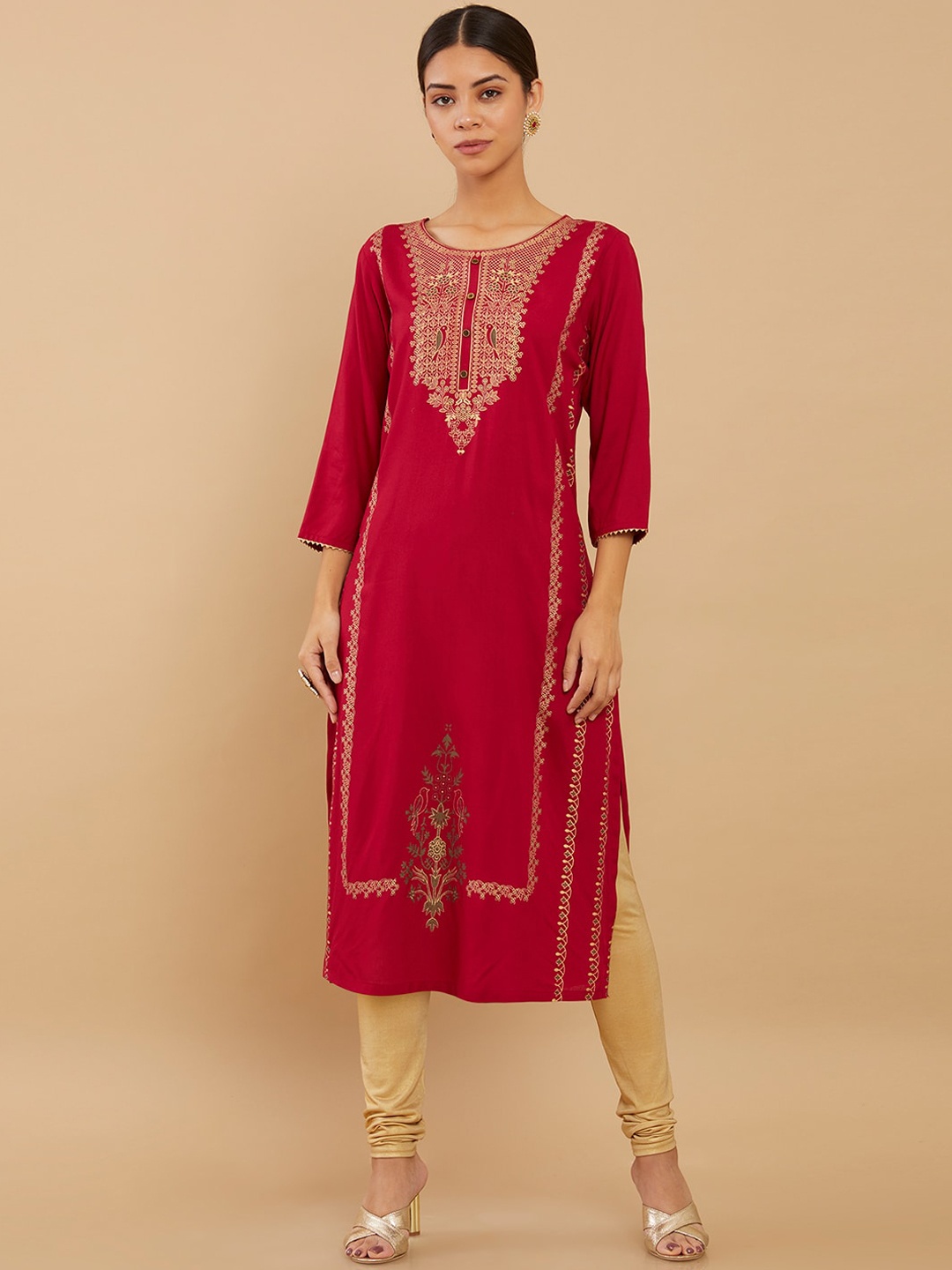 

Soch Women Fuchsia Ethnic Motifs Embroidered Thread Work Kurta