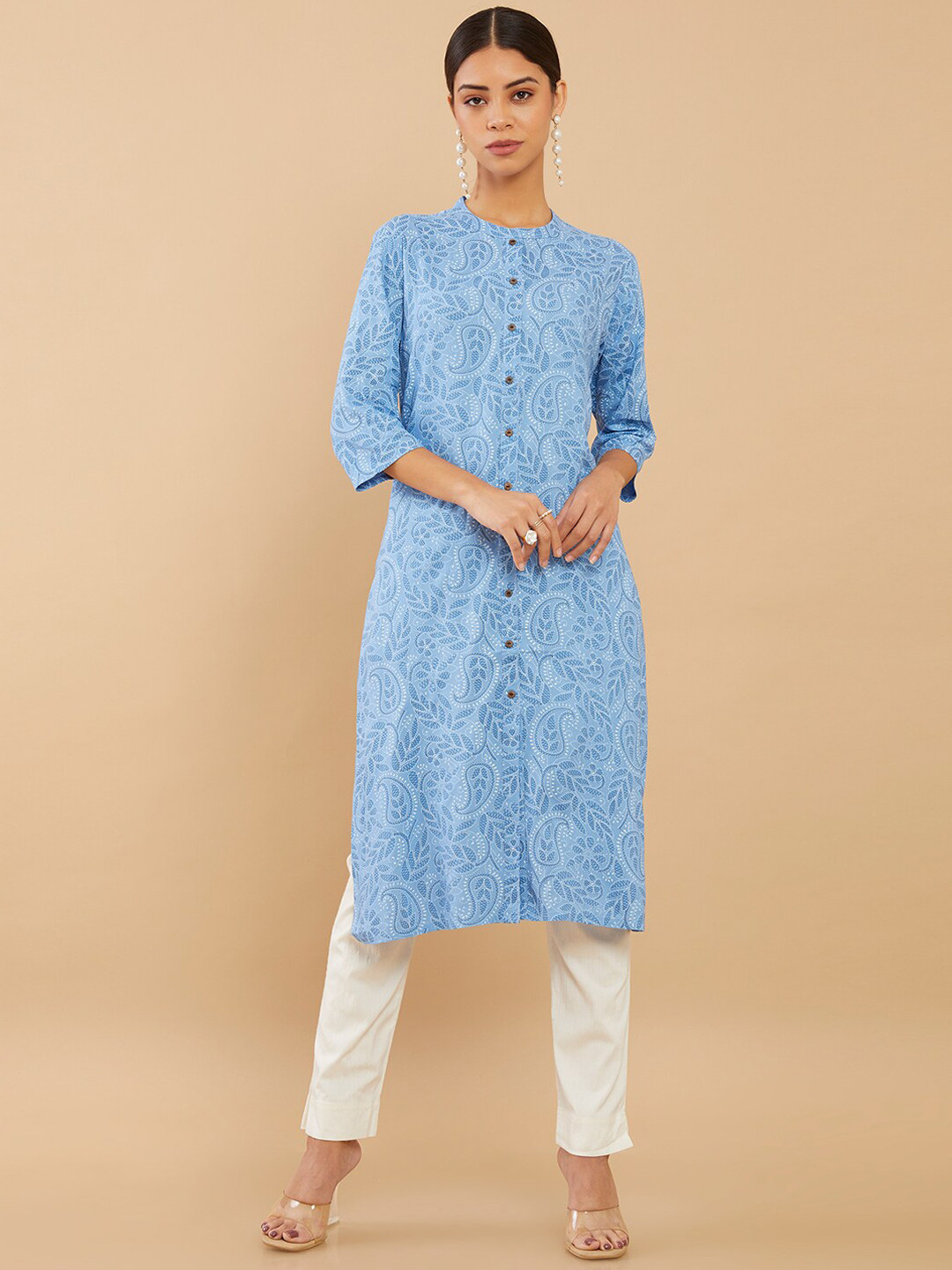 

Soch Women Blue Paisley Printed Multiple slits Kurta