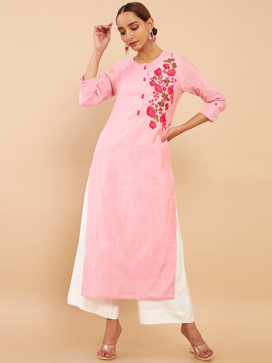 

Soch Women Pink Solid Thread Work Kurta