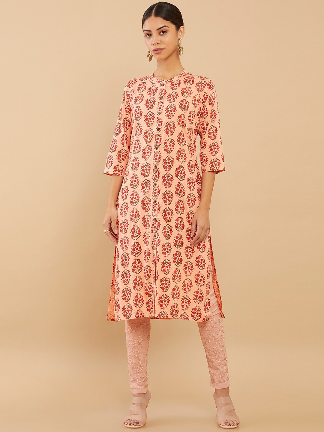 

Soch Women Pink Printed Viscose Rayon Kurta