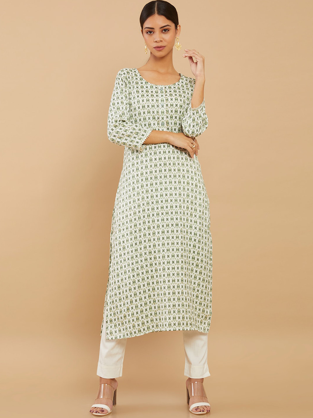 

Soch Women Off White Geometric Printed Viscose Rayon Kurta