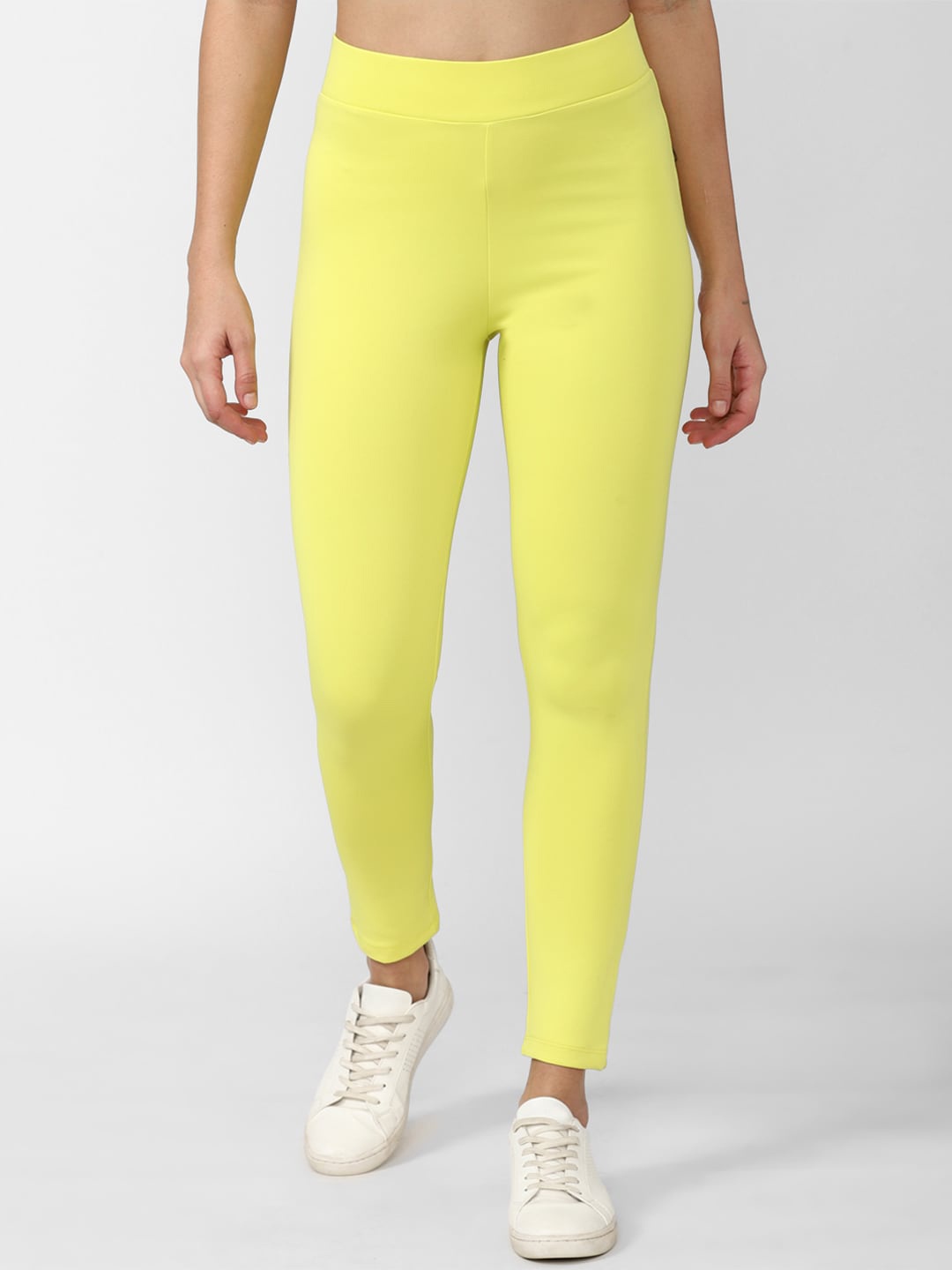 

FOREVER 21 Women Yellow Solid Ankle-Length Legging