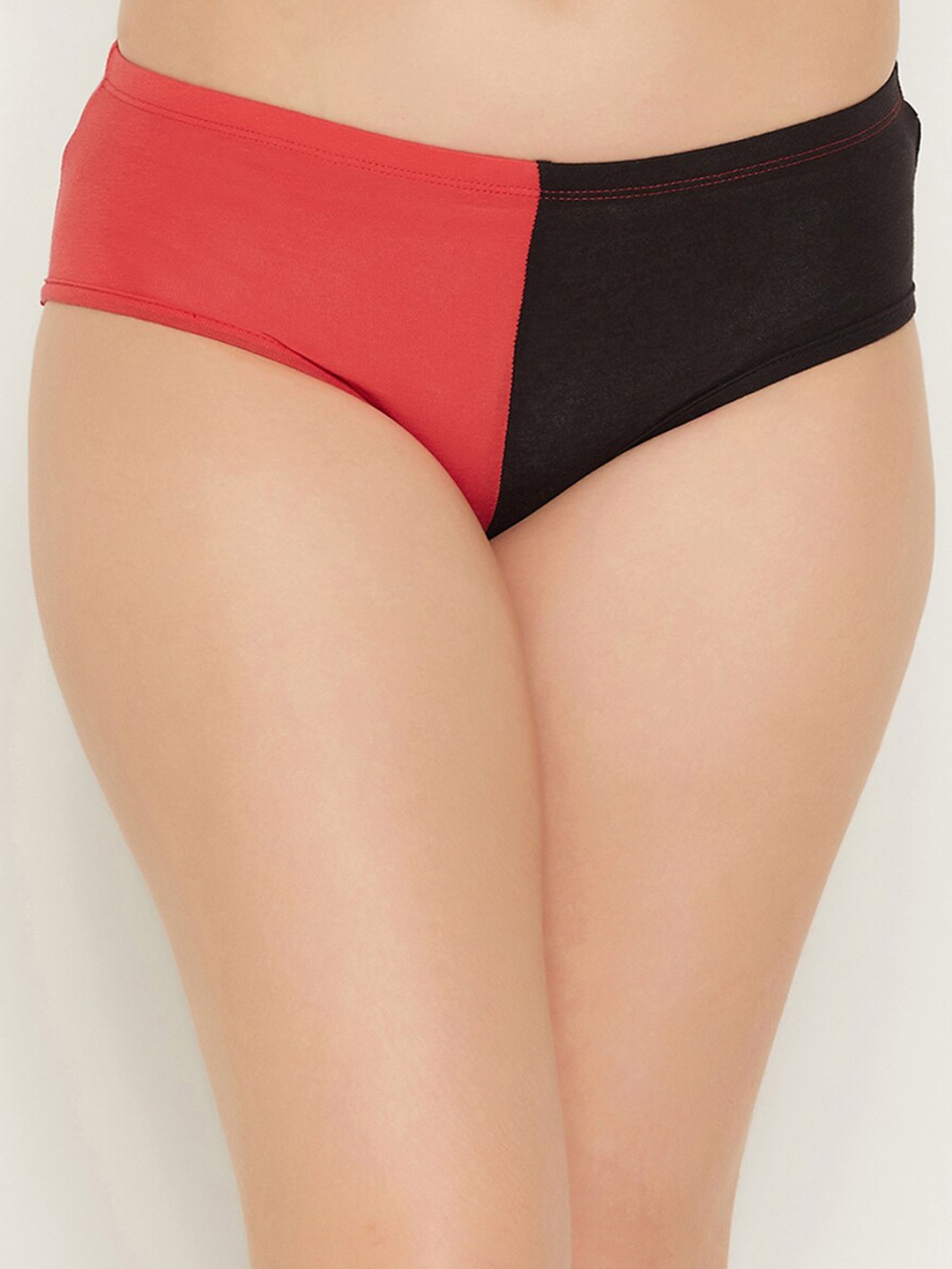 

Clovia Women Black & Red Colourblocked Cotton Hipster Briefs