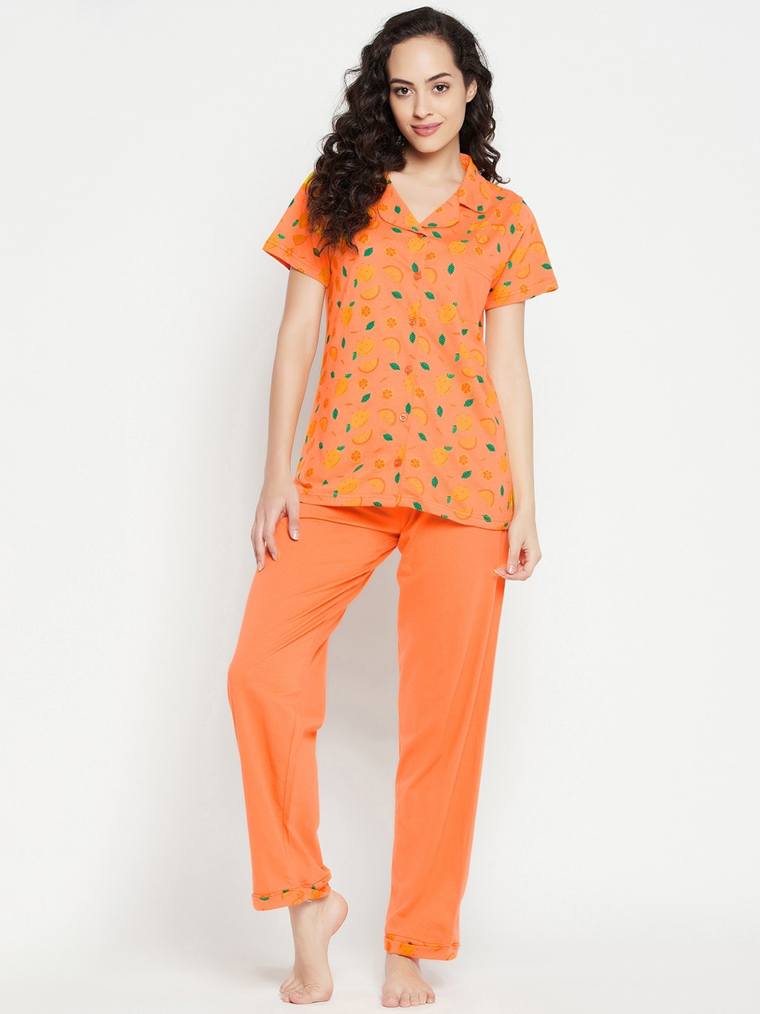 

Clovia Women Printed Pure Cotton Night suit, Peach