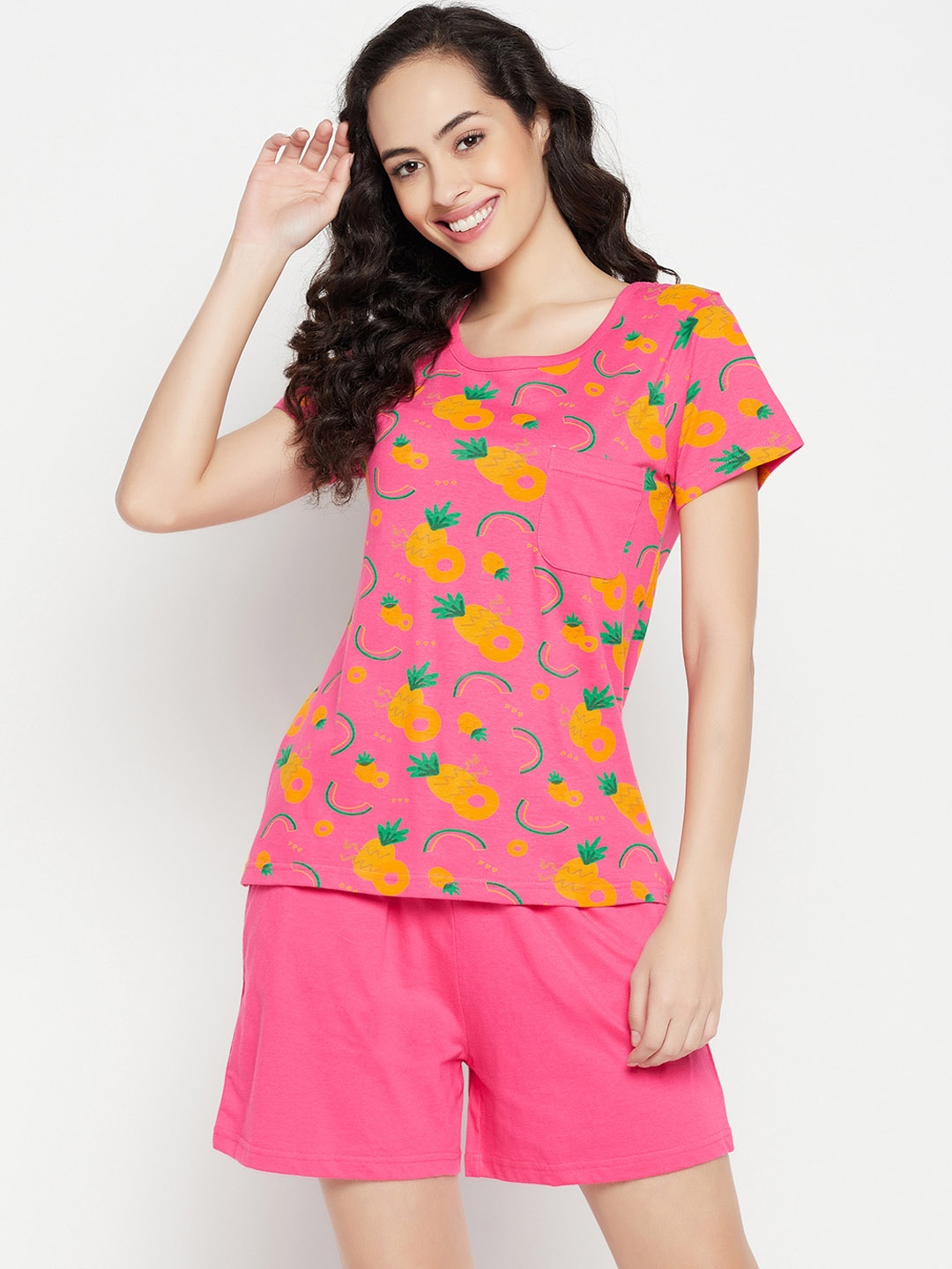 

Clovia Top & Chic Basic Shorts Set, Pink